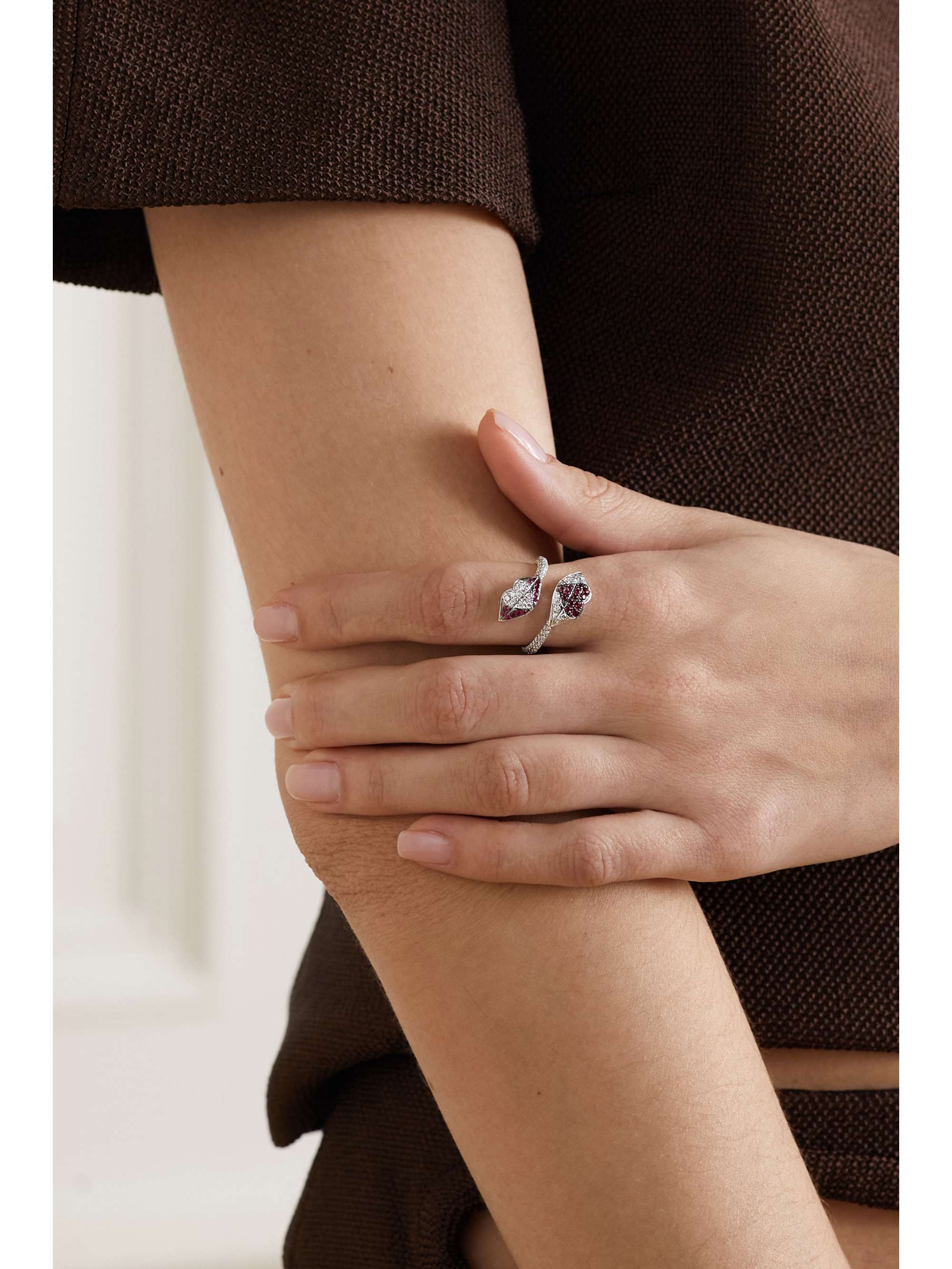 OFIRA Kiss Me 18-karat white gold, diamond and ruby ring