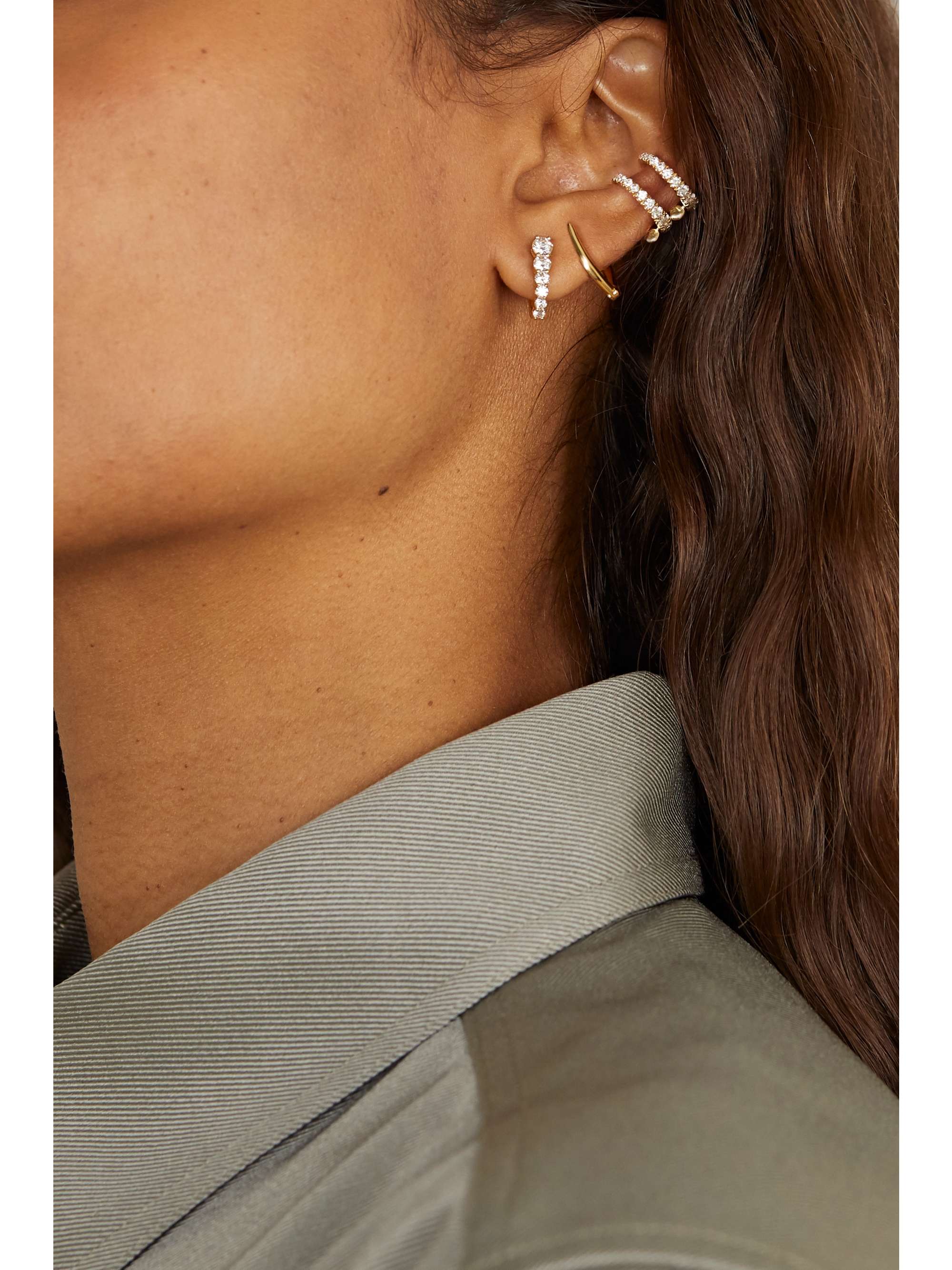 MELISSA KAYE Aria U Huggie 18-karat gold diamond earrings