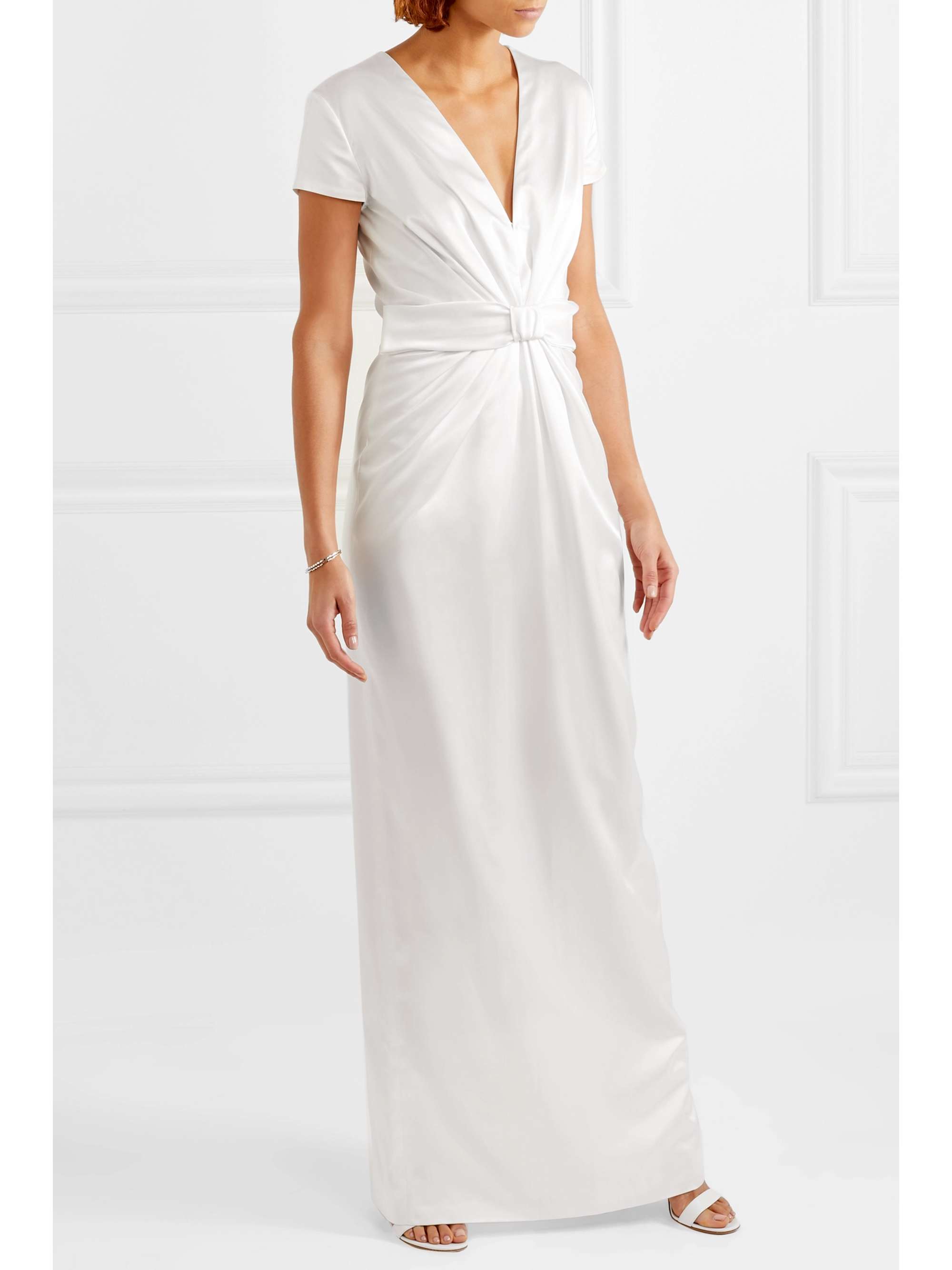 EMILIA WICKSTEAD Beatrice bow-embellished ruched silk-satin gown