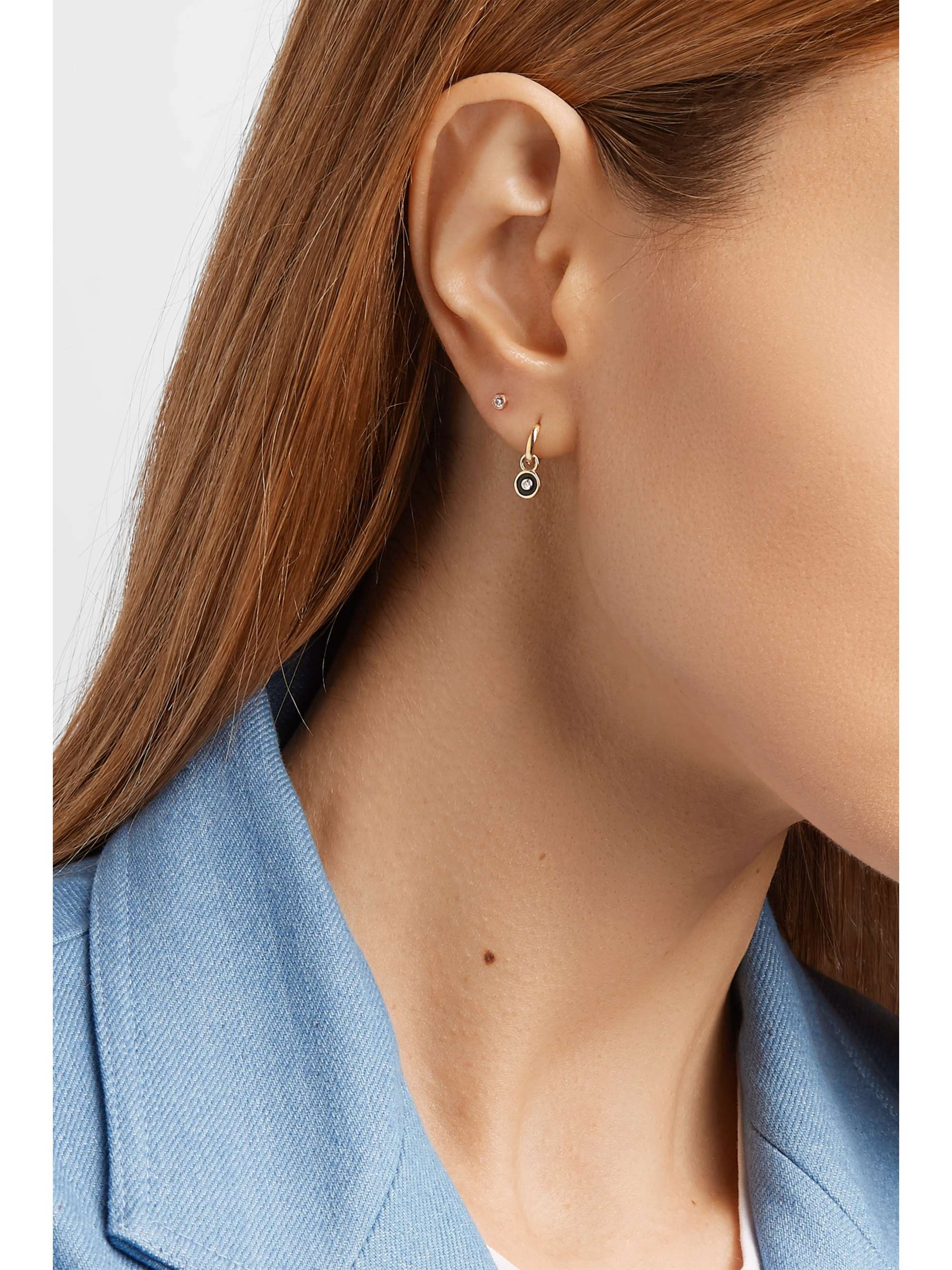 ALISON LOU Huggy 14-karat gold, diamond and enamel hoop earring