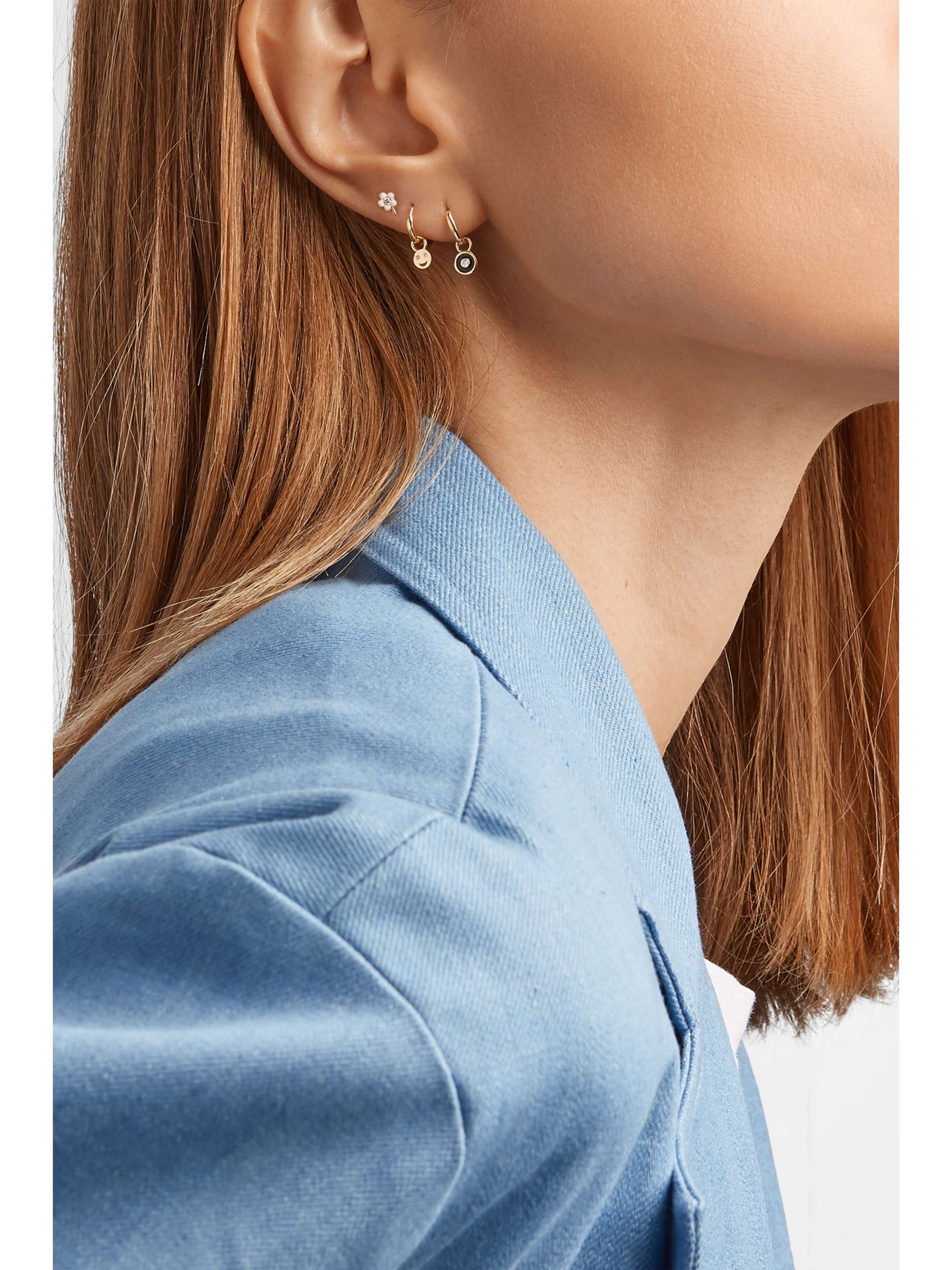 ALISON LOU Huggy 14-karat gold, diamond and enamel hoop earring