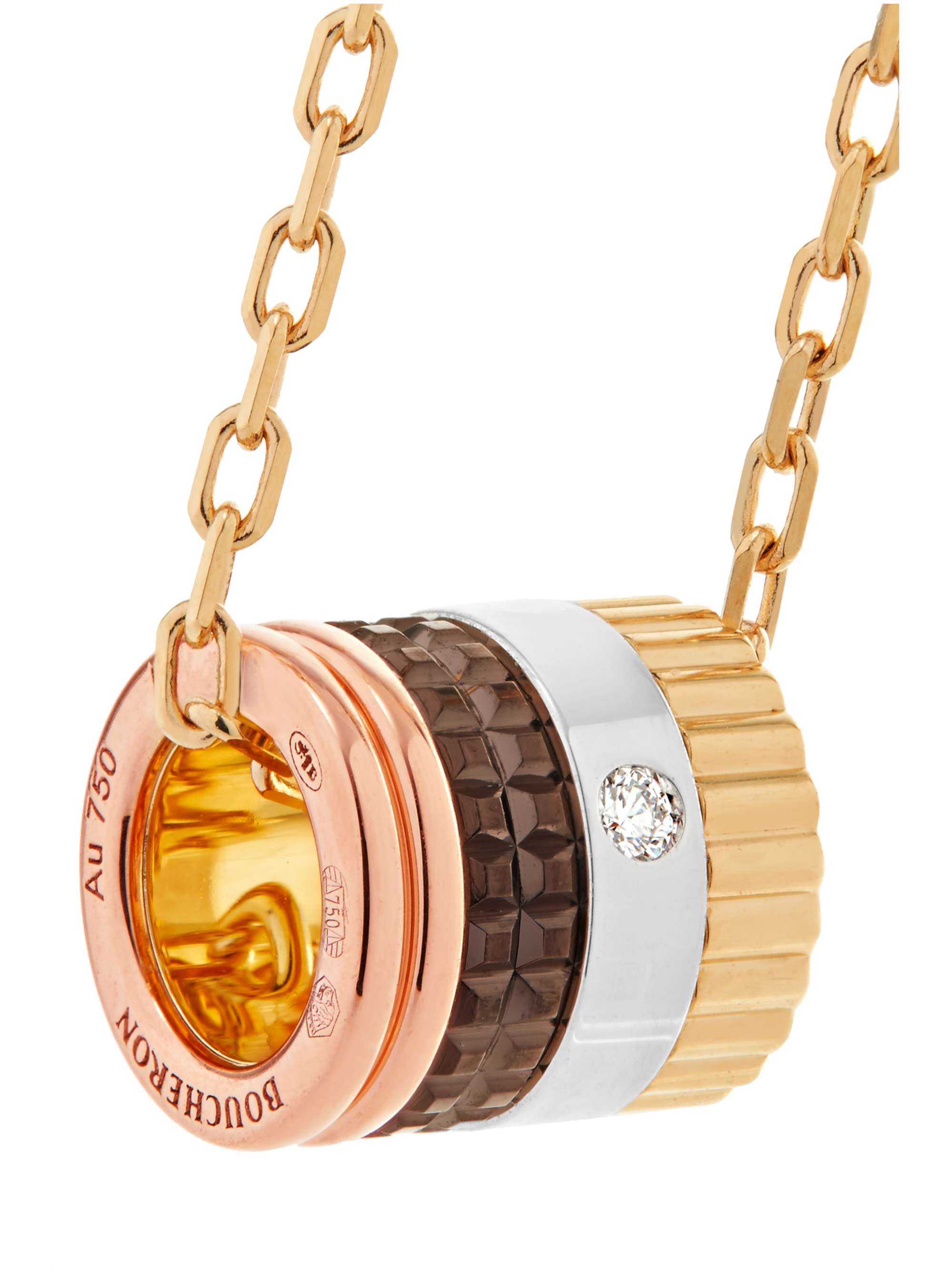 BOUCHERON Quatre Classique Mini 18-karat yellow, white and rose gold, PVD and diamond necklace