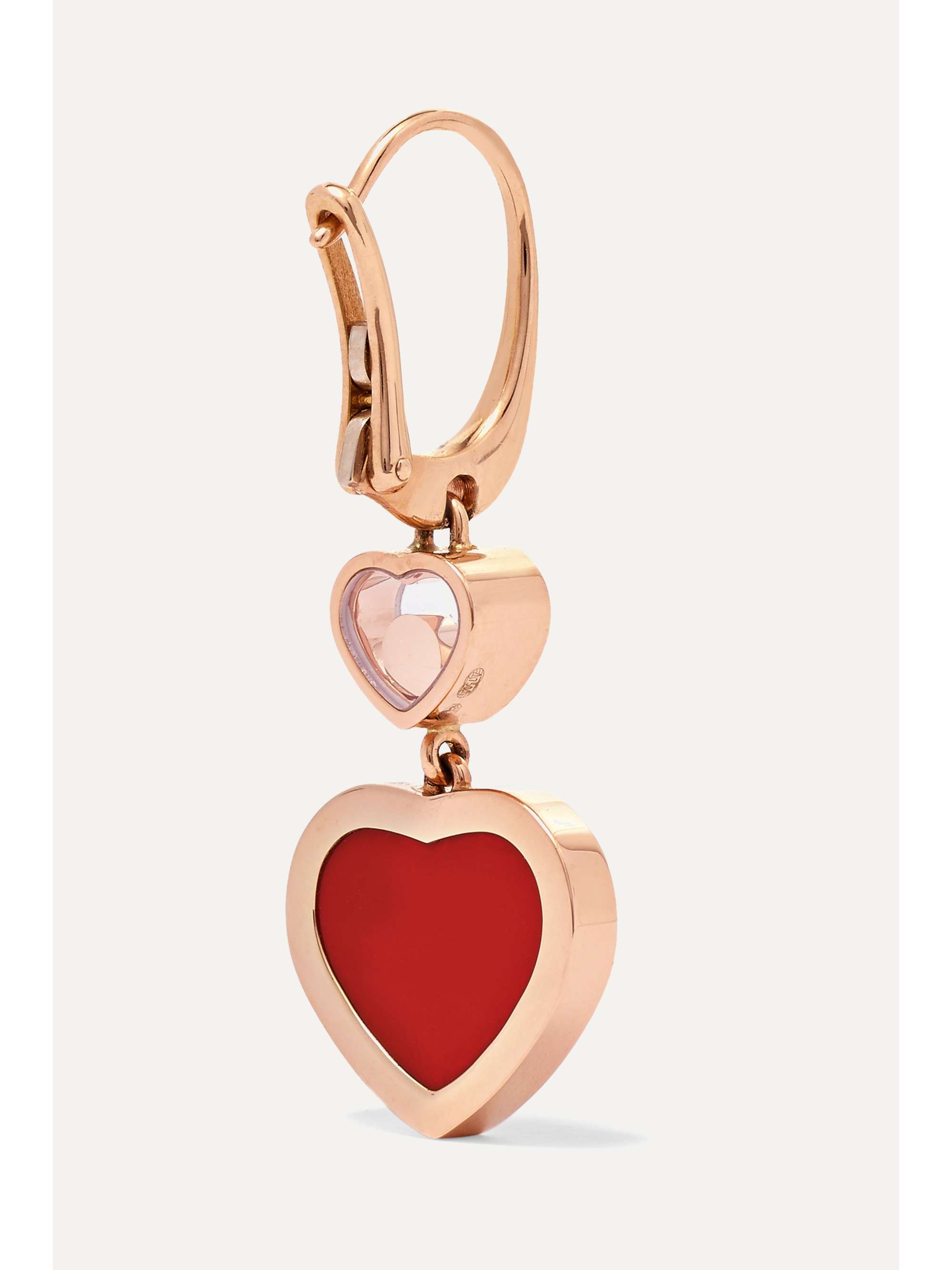 CHOPARD Happy Hearts 18-karat rose gold, diamond and onyx earrings