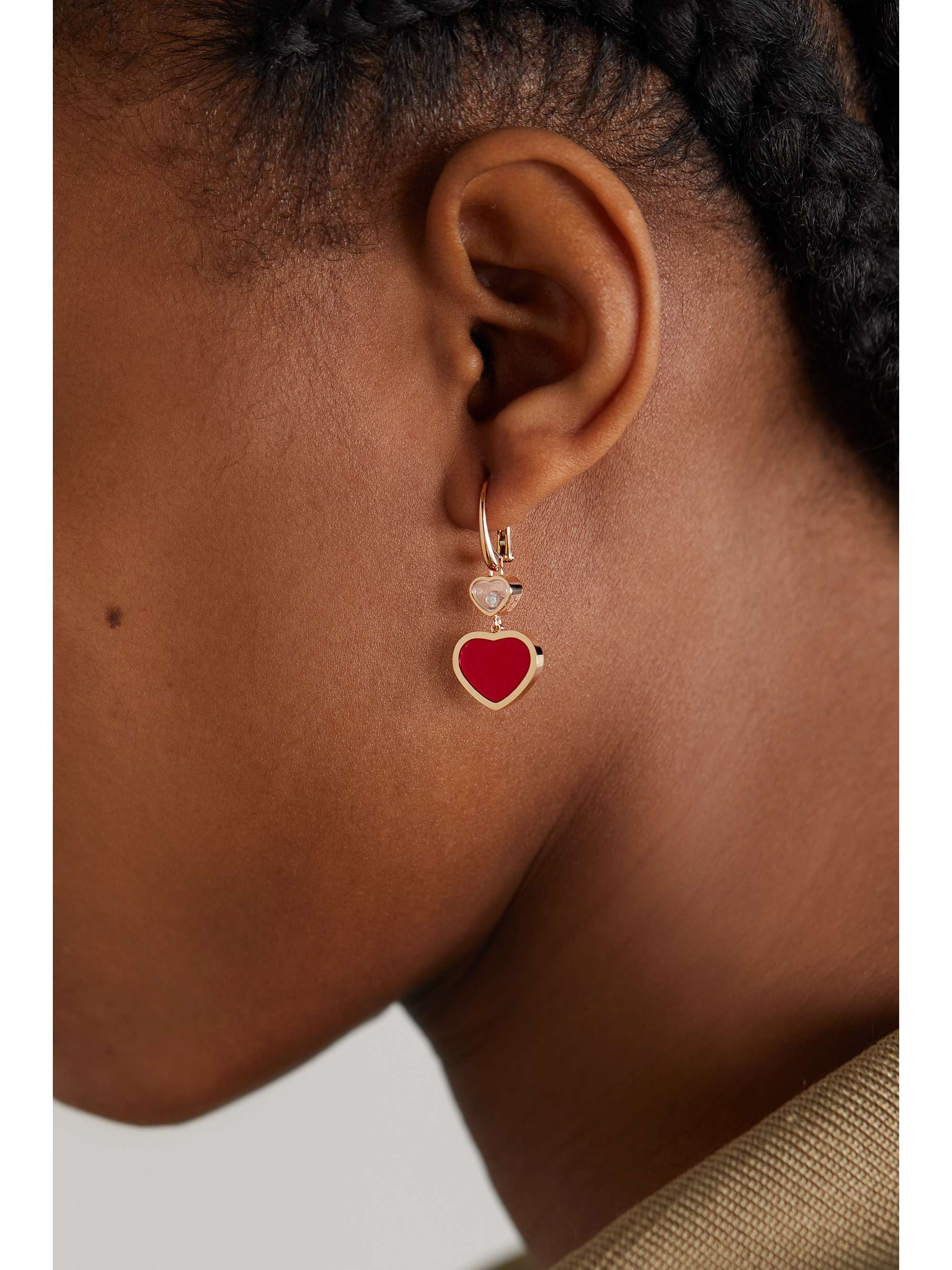 CHOPARD Happy Hearts 18-karat rose gold, diamond and onyx earrings