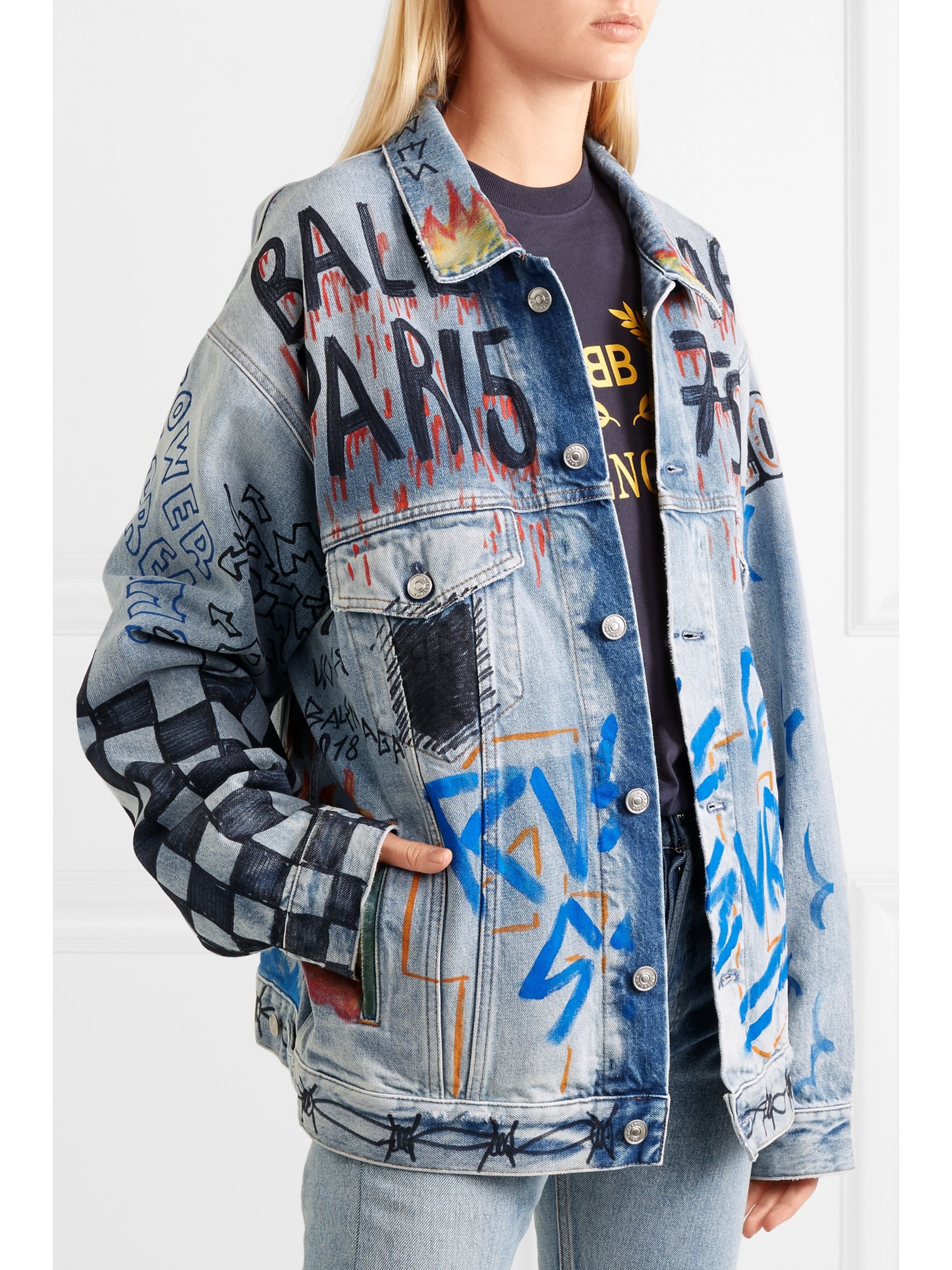 Blue Oversized printed denim jacket | BALENCIAGA | NET-A-PORTER