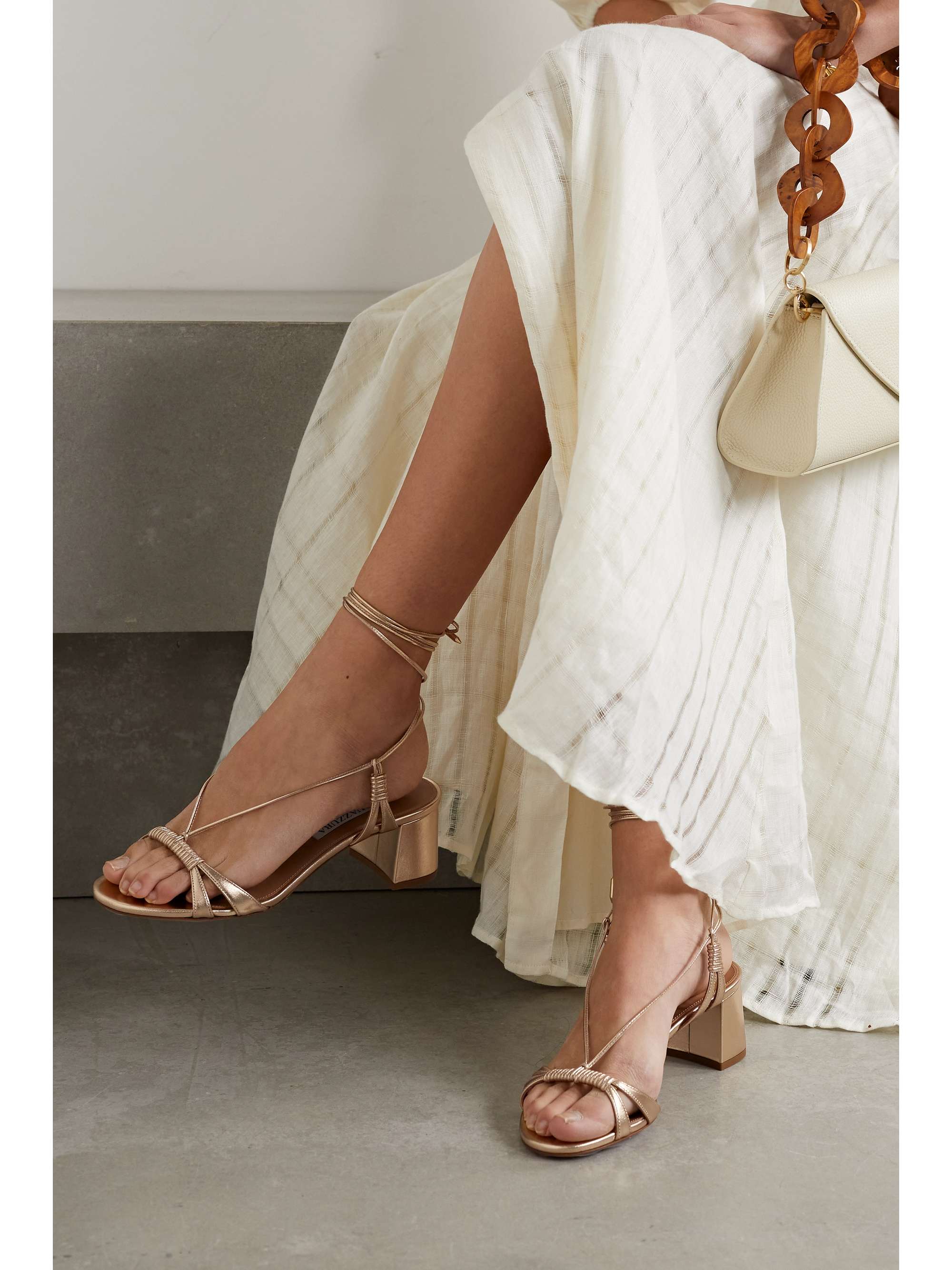 AQUAZZURA Sole 50 metallic leather sandals