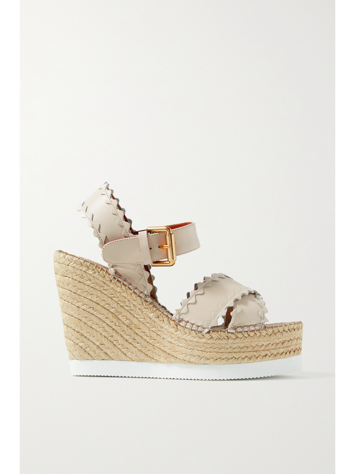 See By Chloé Glynn Scalloped Leather Espadrille Wedge Sandals In Cream |  ModeSens