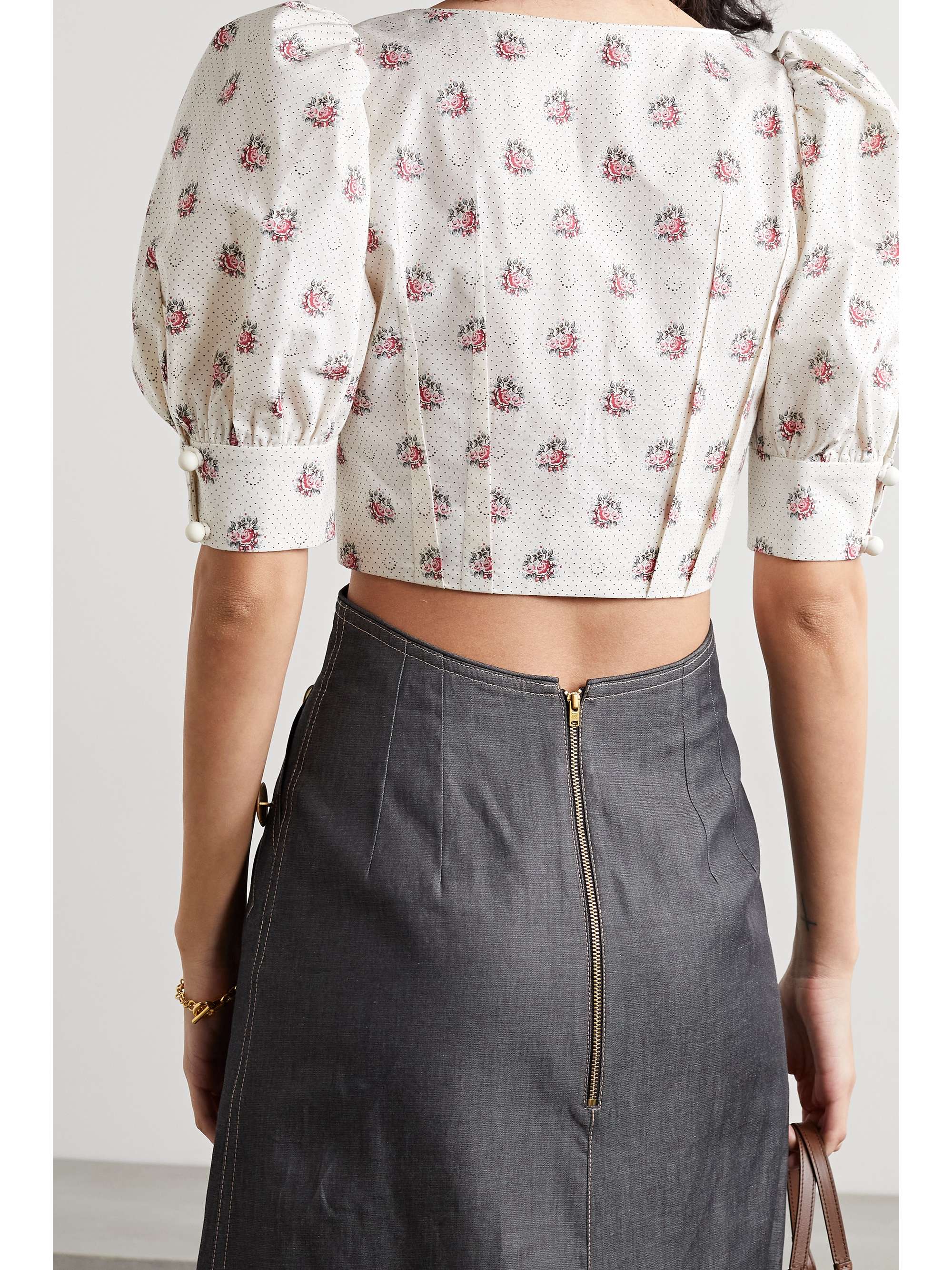 ANNA MASON Rosi cropped floral-print cotton-poplin top