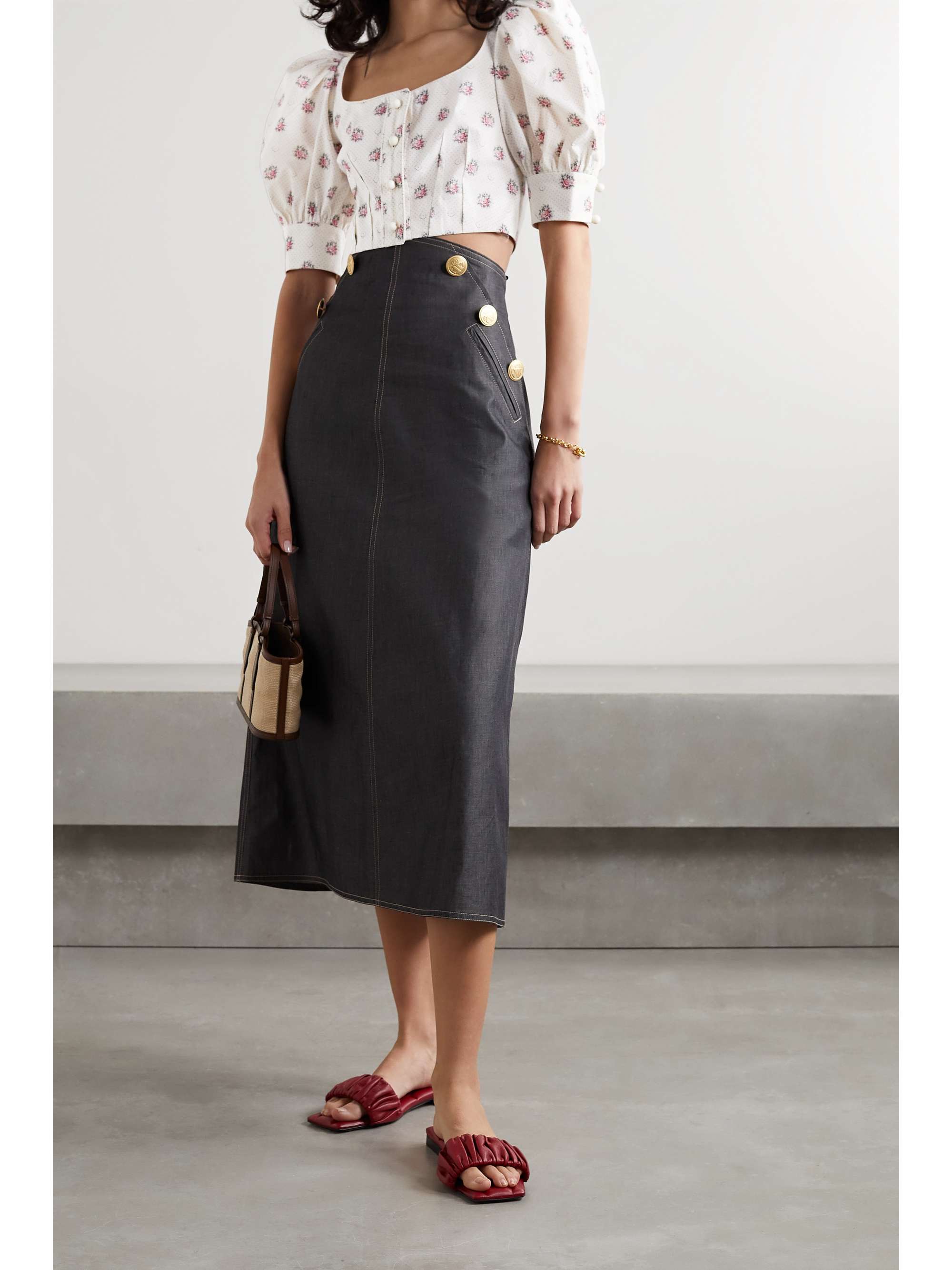 ANNA MASON Rosi cropped floral-print cotton-poplin top