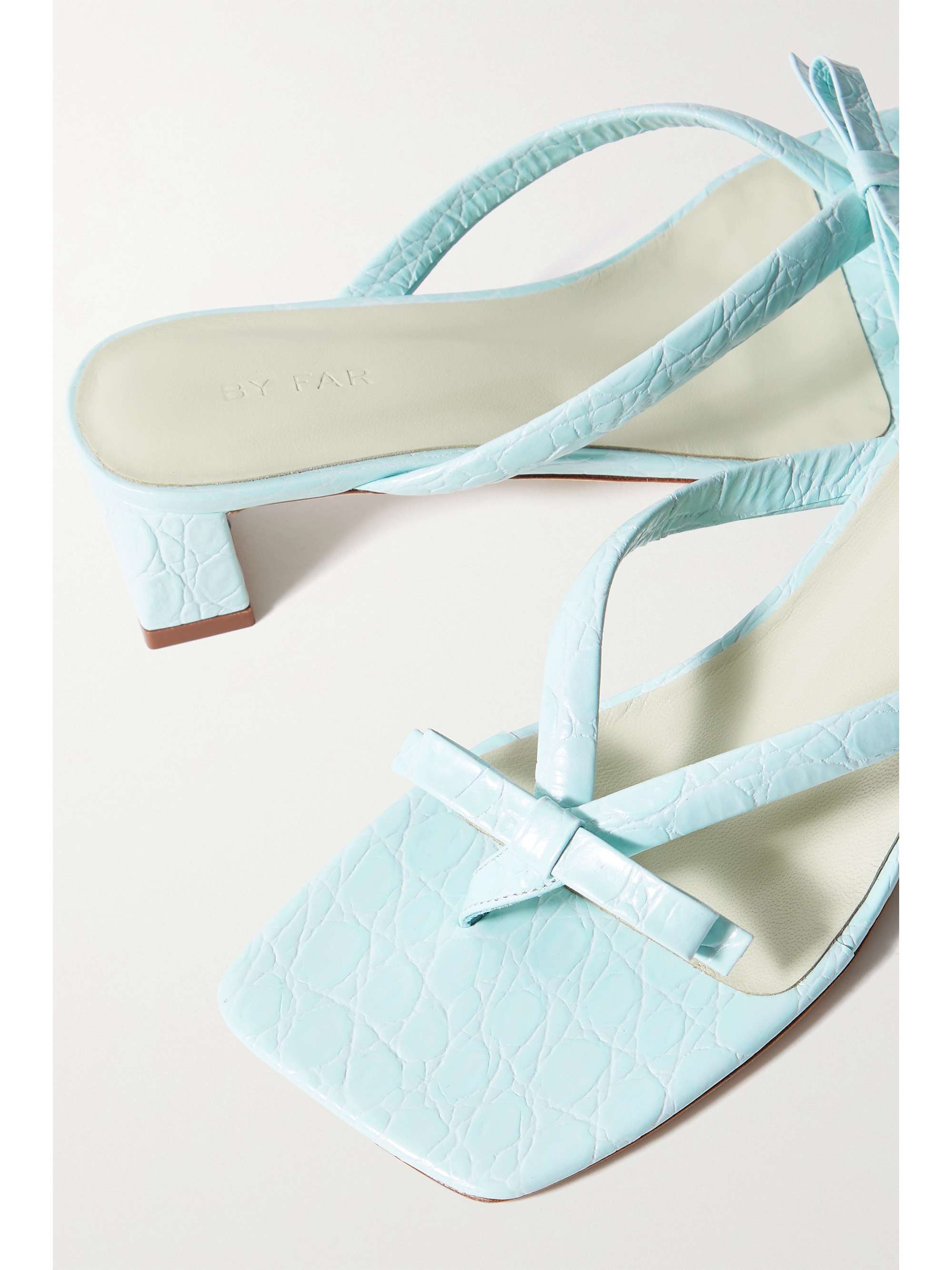 BY FAR Bibi bow-embellished croc-effect leather sandals