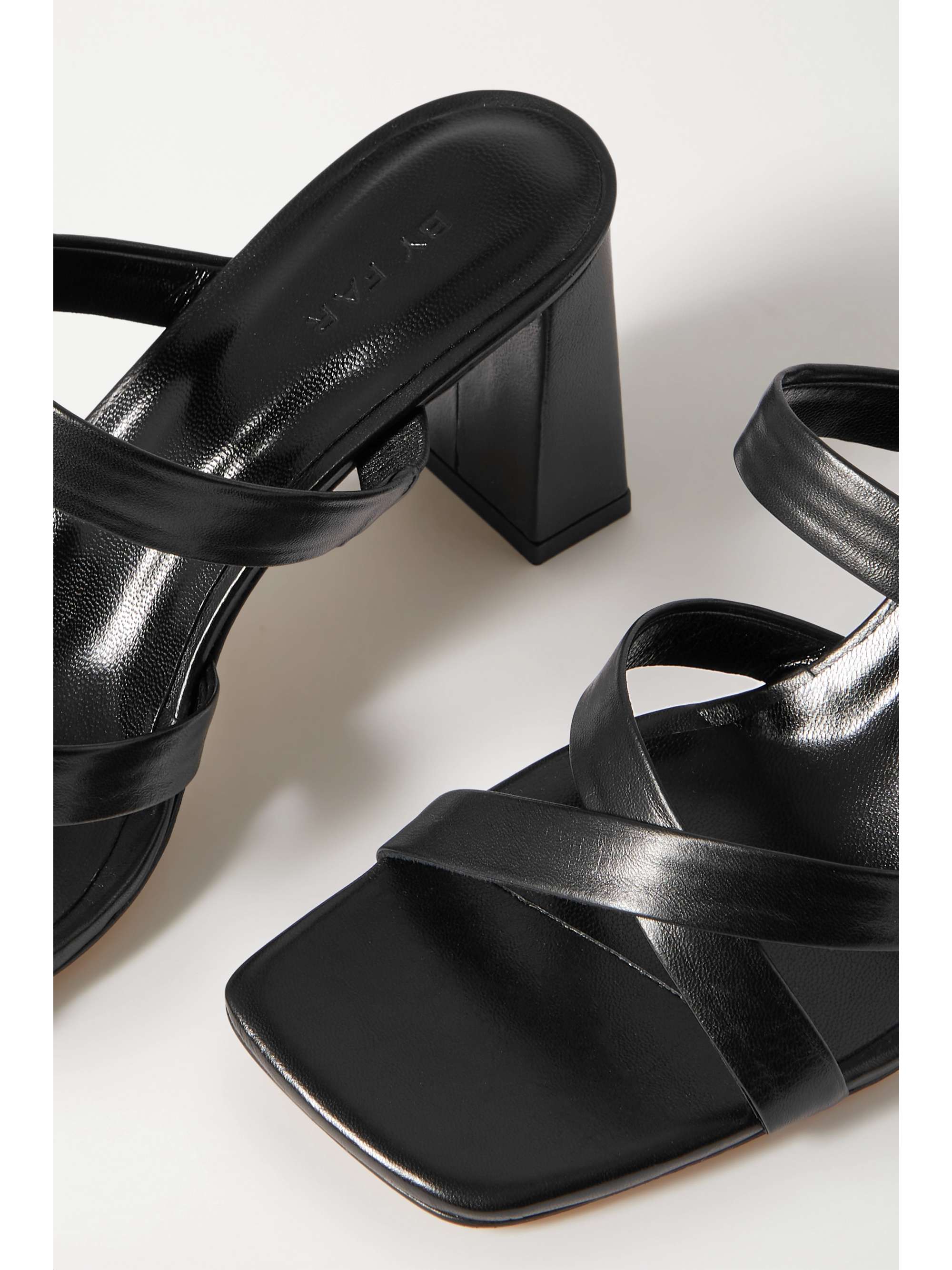 BY FAR Lenny crinkled glossed-leather mules