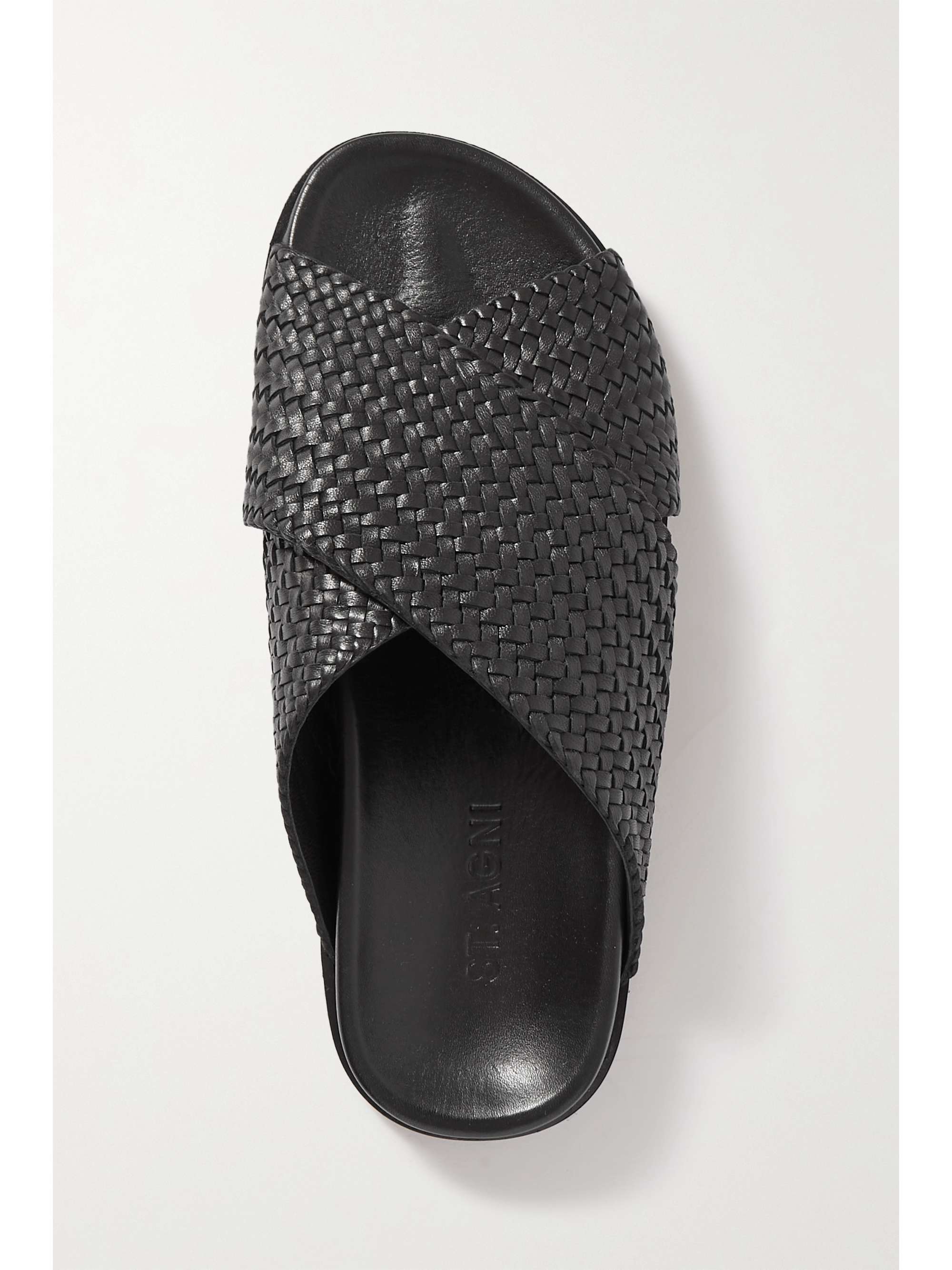 black woven slides