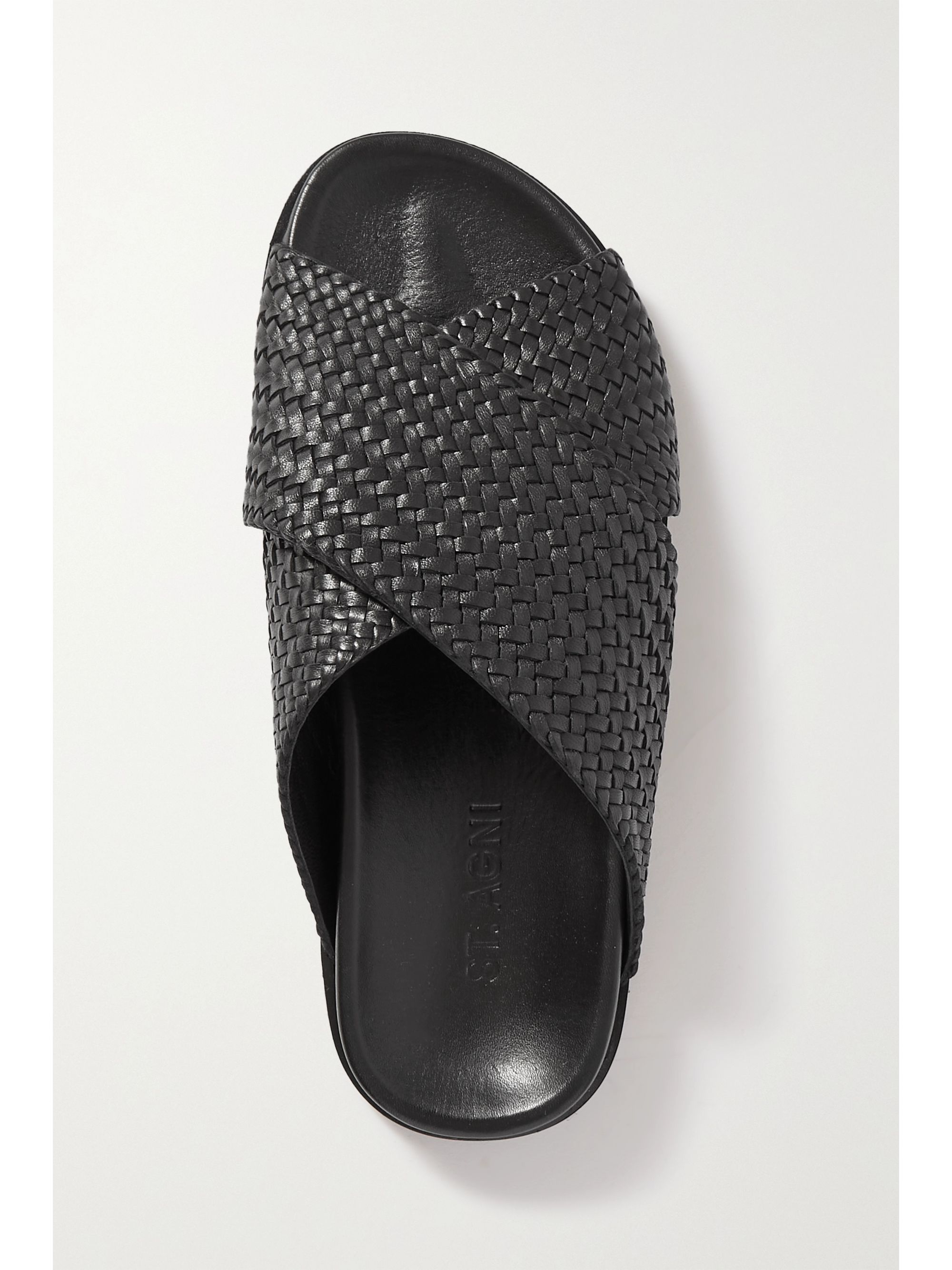black woven slides