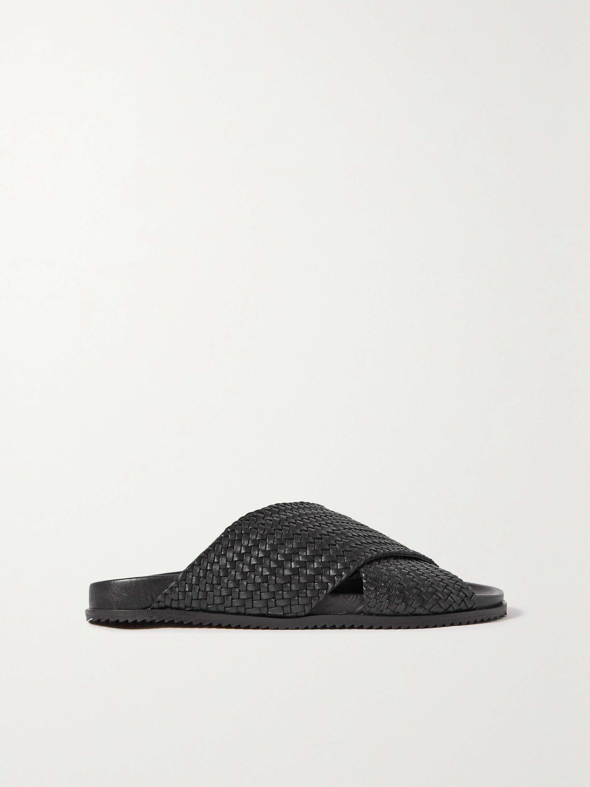 black woven slides