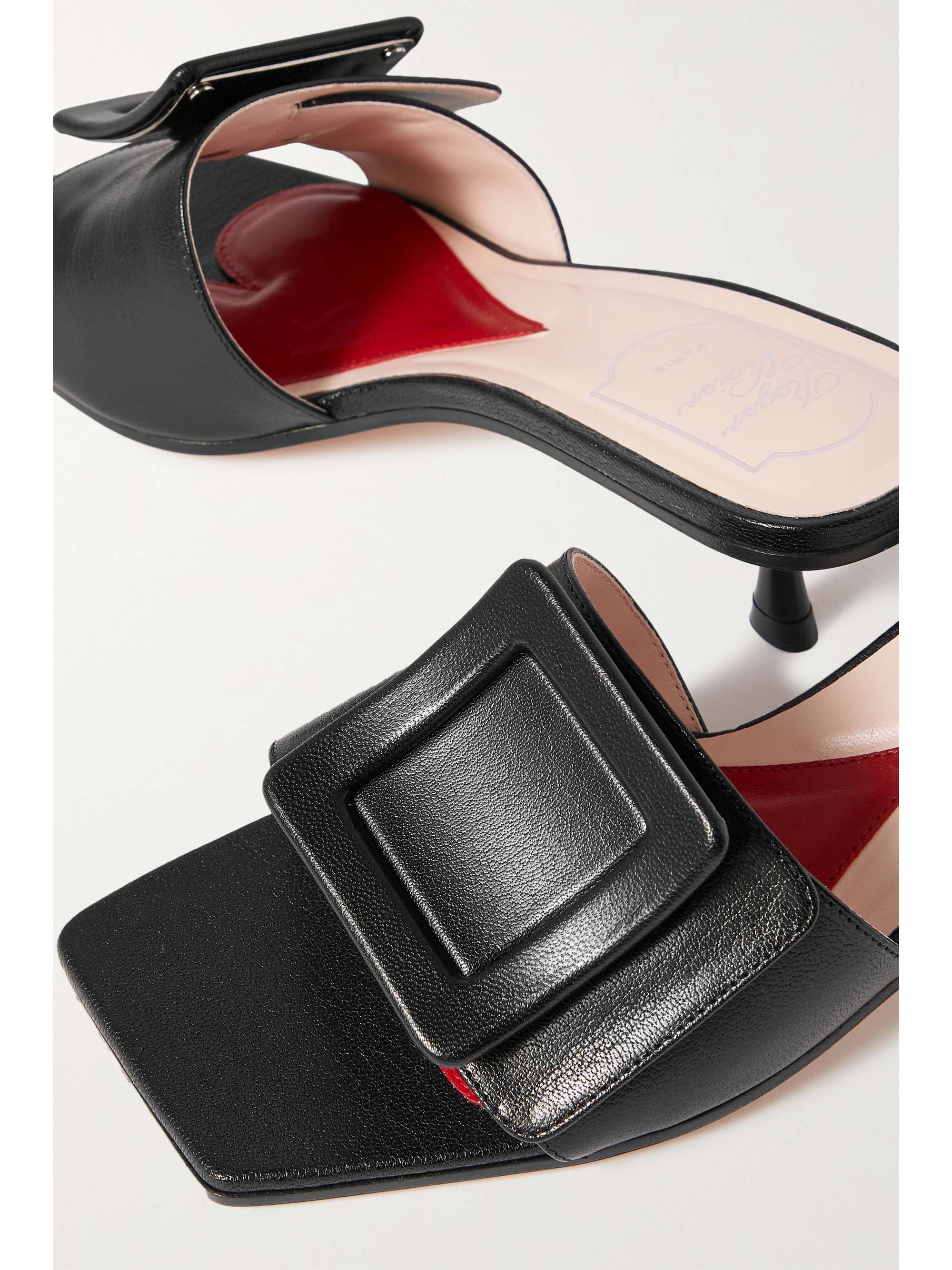 ROGER VIVIER Buckle-detailed glossed-leather mules