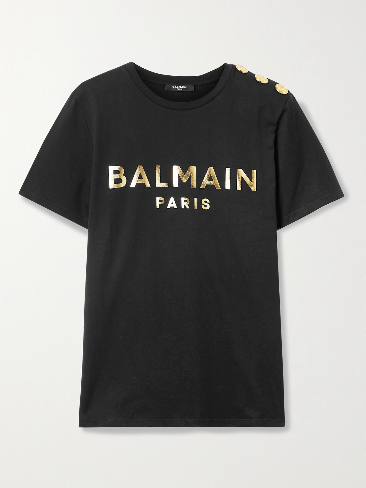 Balmain Button-embellished Printed Cotton-jersey T-shirt In Black