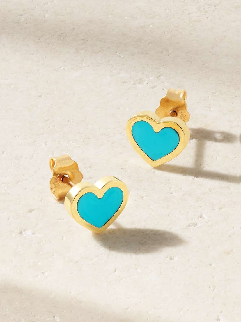 Jennifer Meyer Extra Small Heart 18-karat Gold Turquoise Earrings