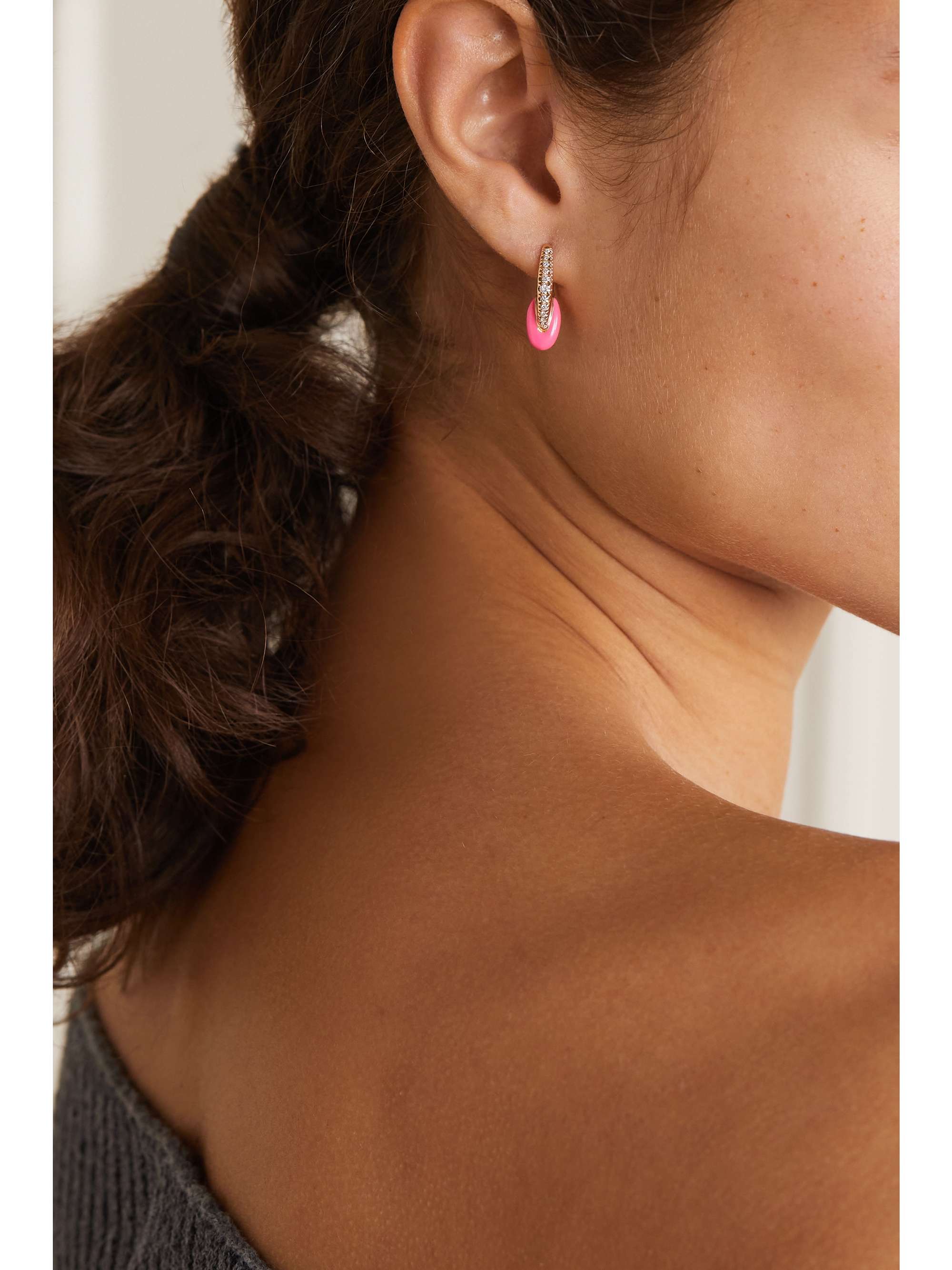 MELISSA KAYE Ada 18-karat rose gold, diamond and enamel earrings