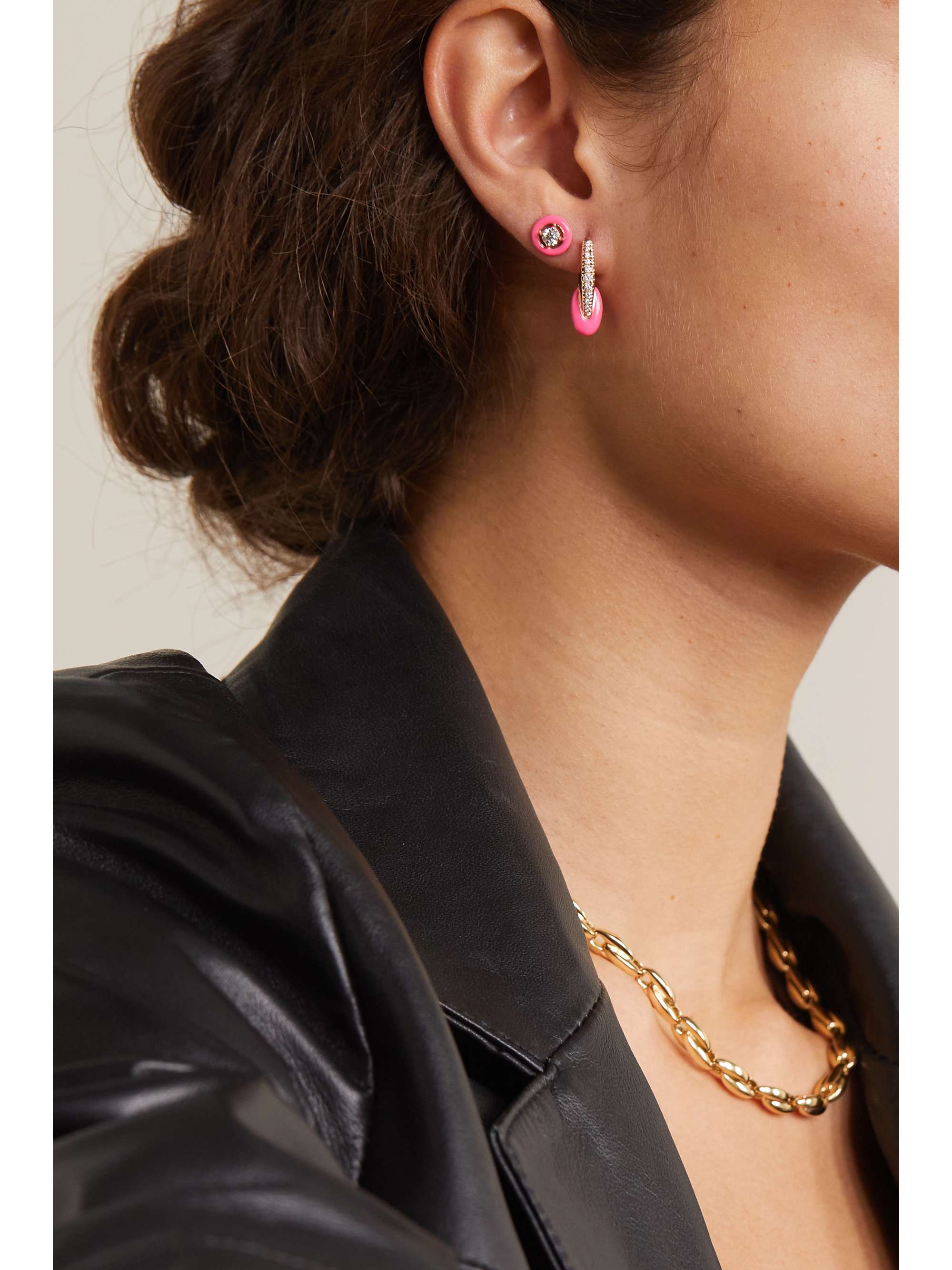 MELISSA KAYE Sylvie 18-karat rose gold, enamel and diamond earrings
