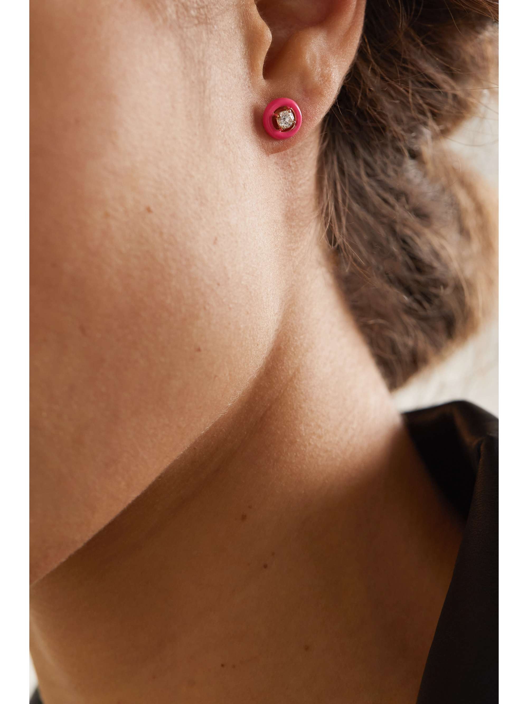 MELISSA KAYE Sylvie 18-karat rose gold, enamel and diamond earrings