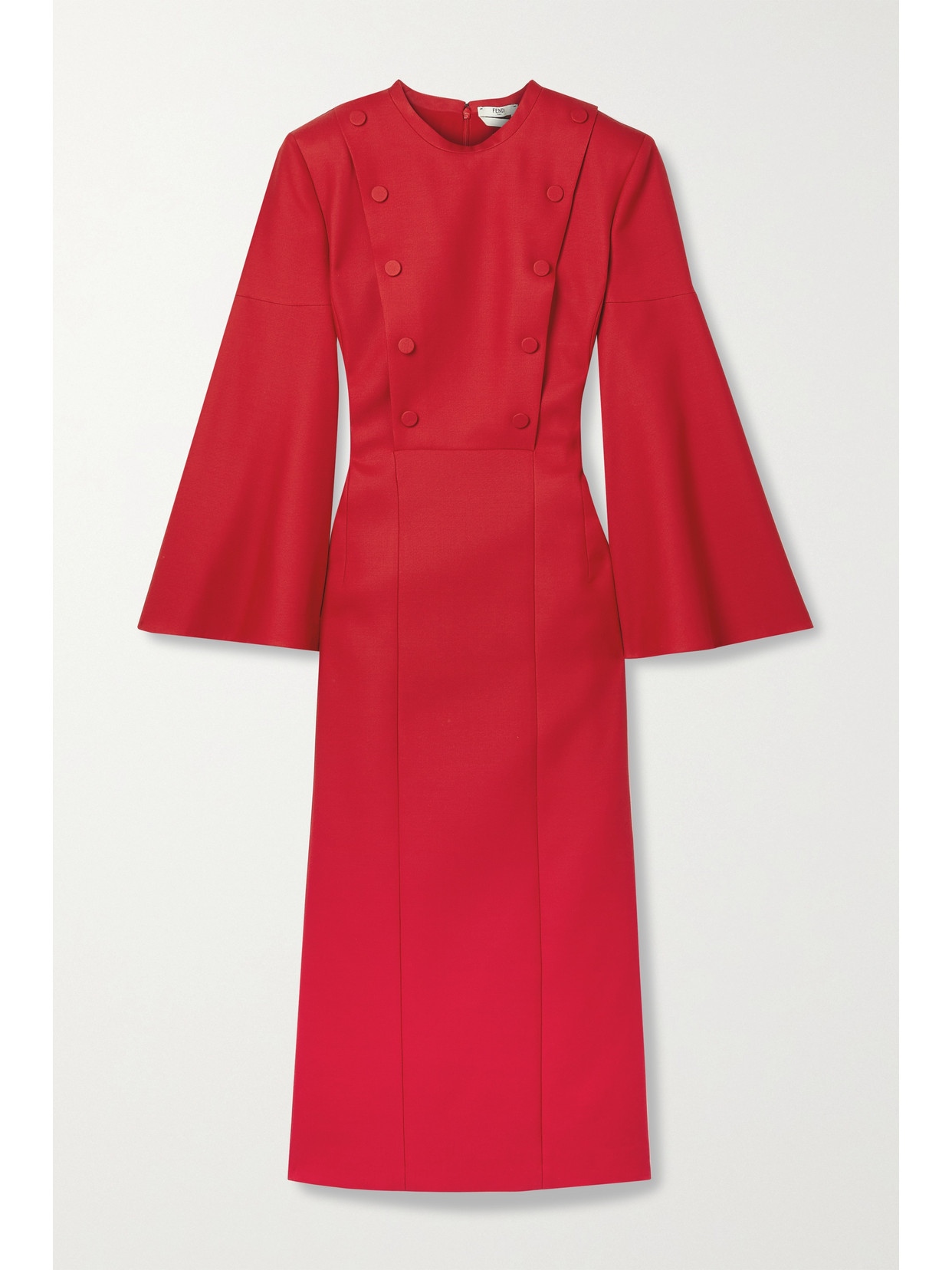 Fendi Button-embellished Wool-blend Crepe Midi Dress - Red