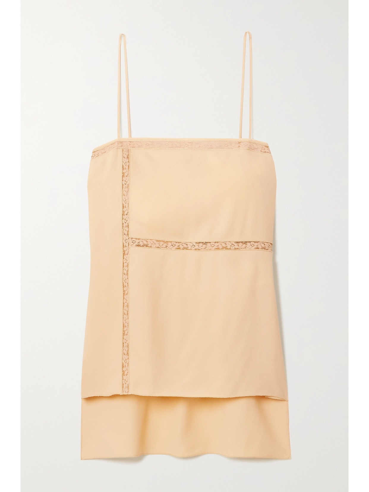 Chloé Lace Paneled Crepe High-low Cami In Sand