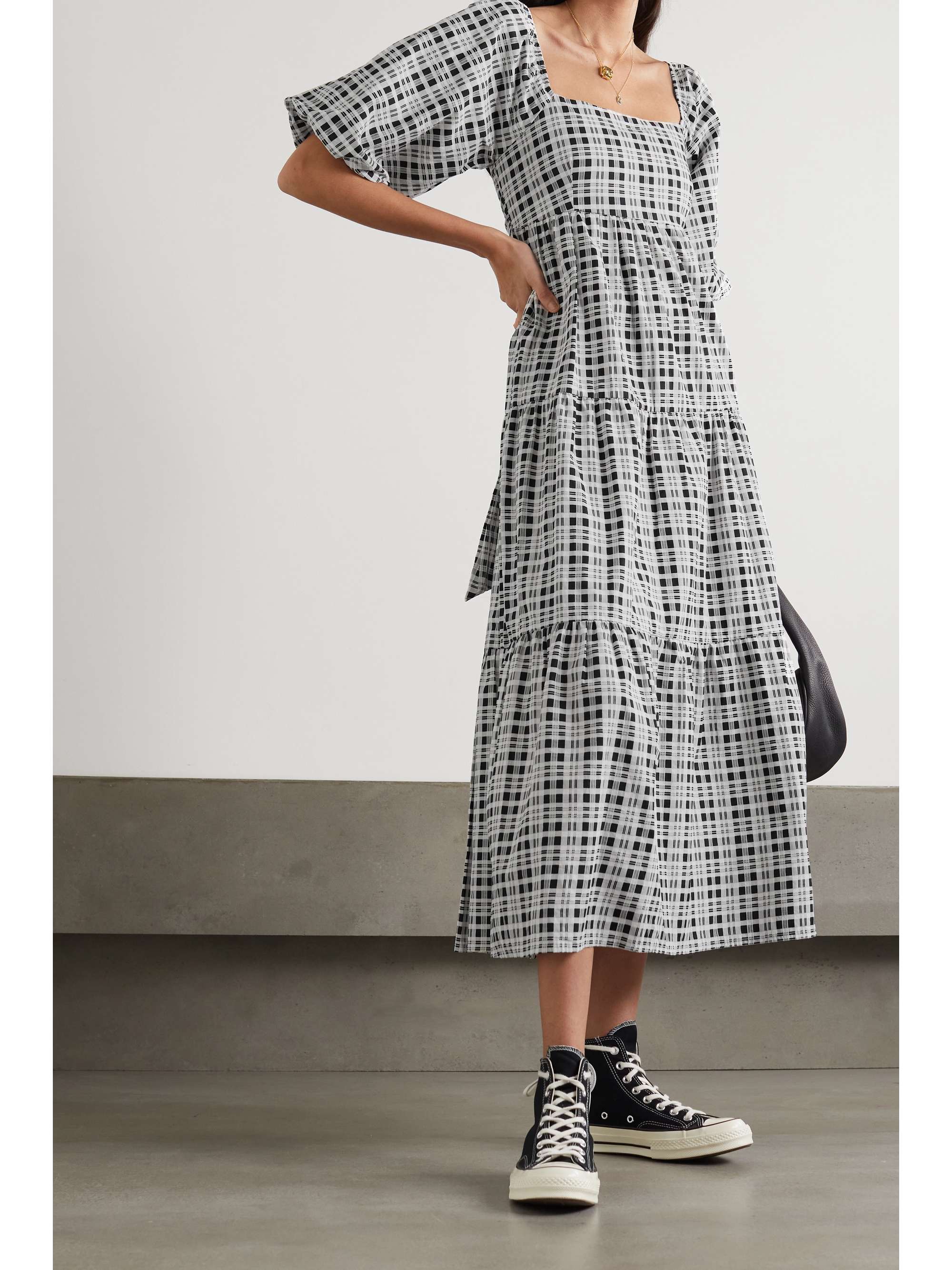 FAITHFULL + NET SUSTAIN Kiona tiered checked cotton-poplin midi dress