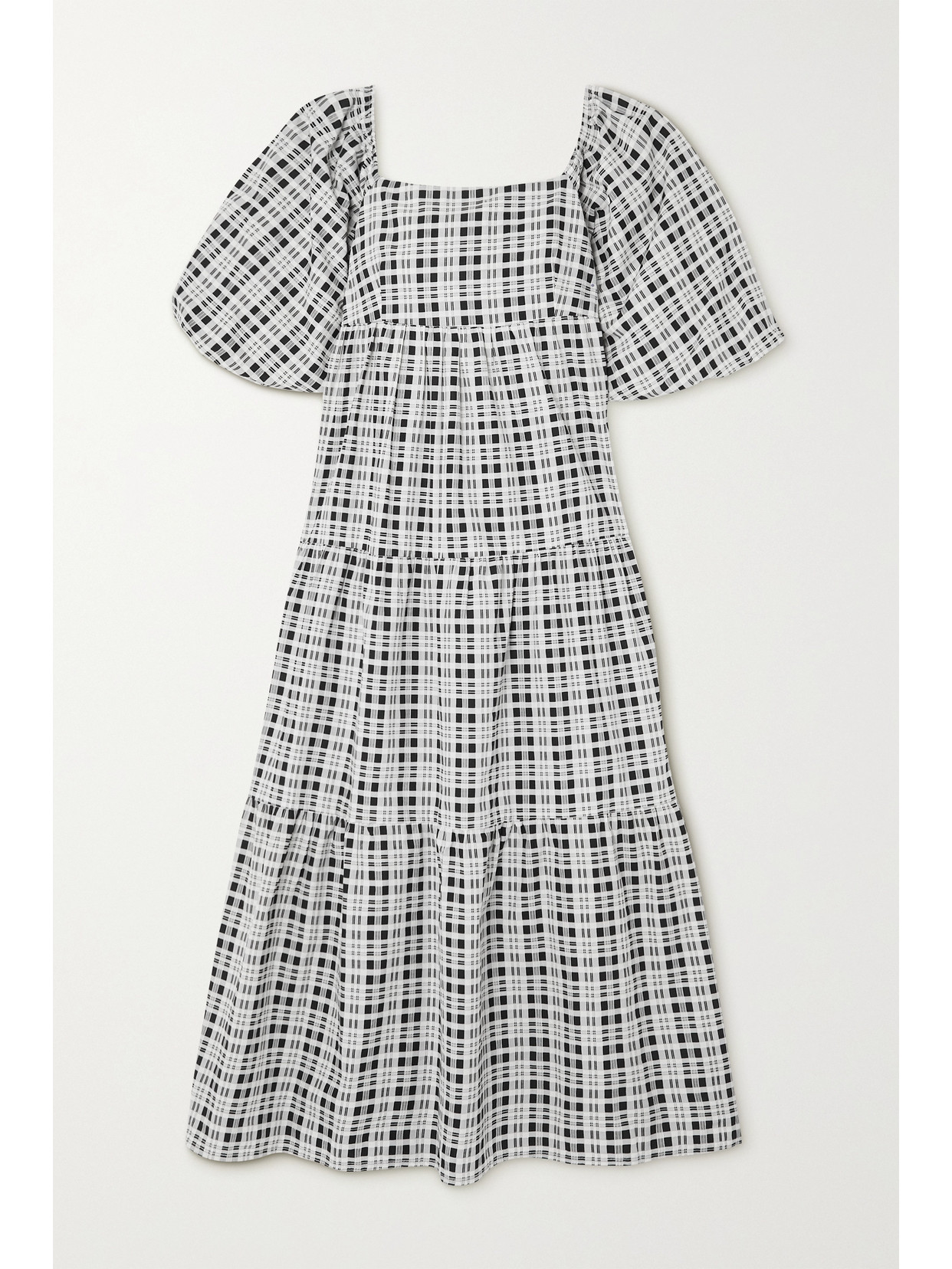 FAITHFULL THE BRAND + NET SUSTAIN KIONA TIERED CHECKED COTTON-POPLIN MIDI DRESS