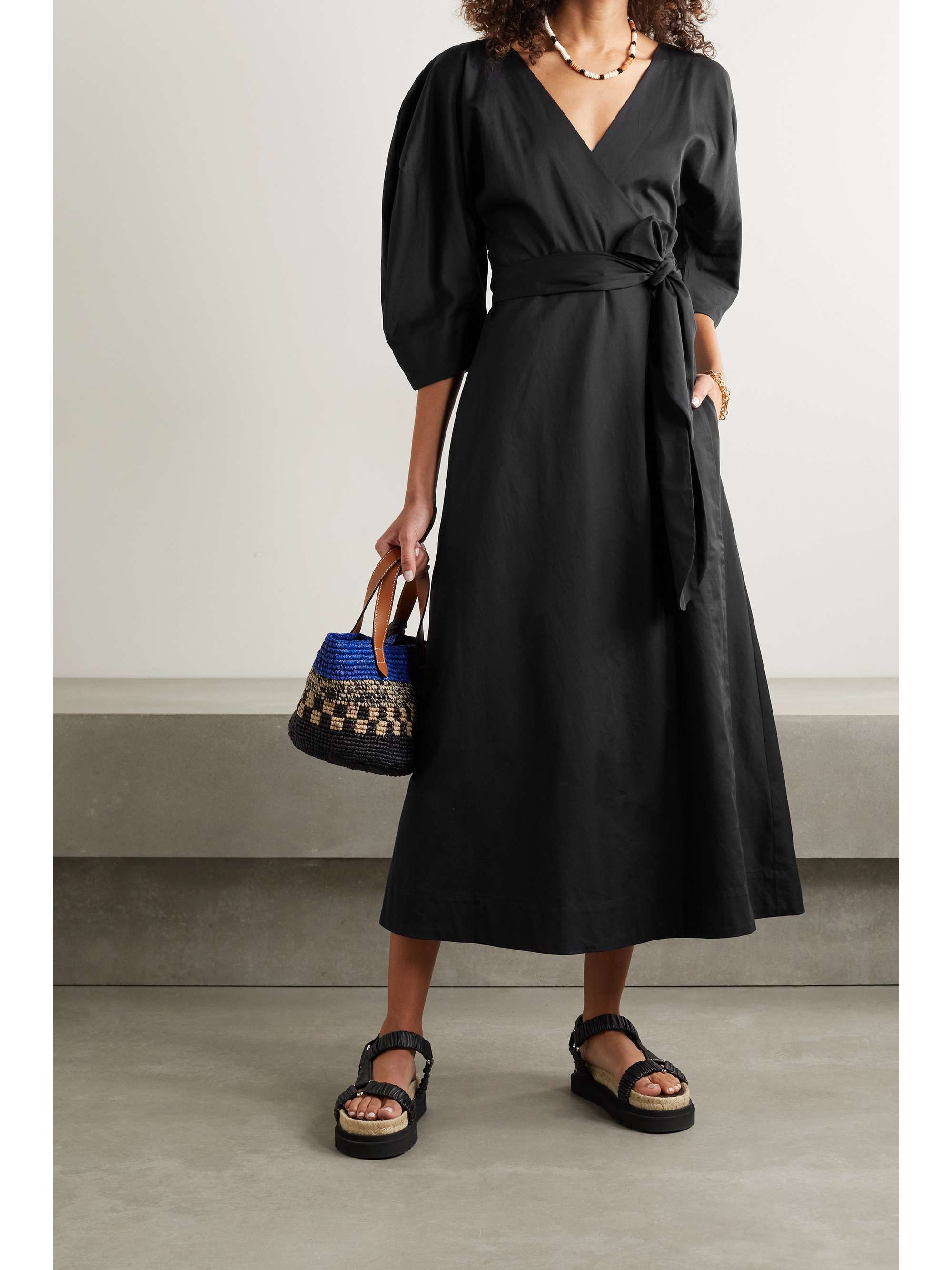 cotton wrap dress midi