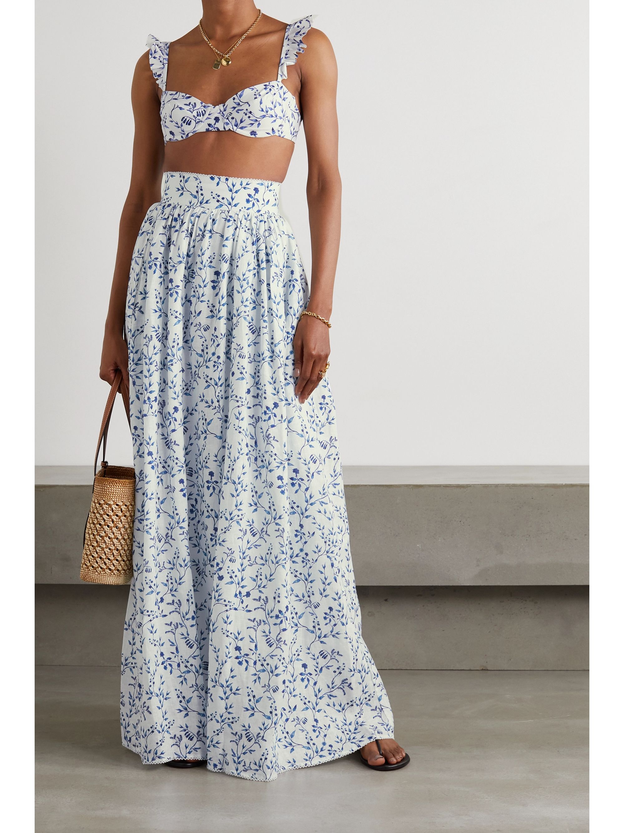 Blue Printed cotton maxi skirt | AGUA 
