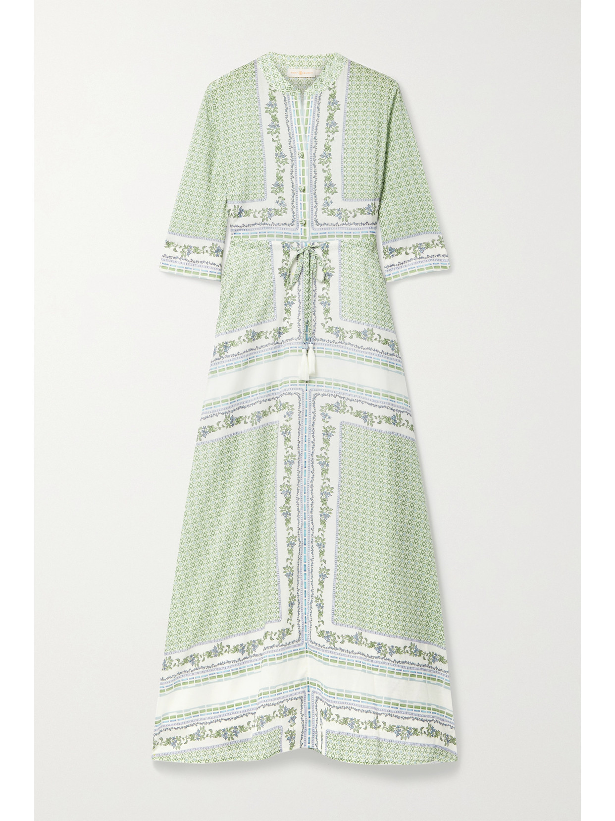 Tory Burch Printed Cotton-voile Midi Shirt Dress In Green