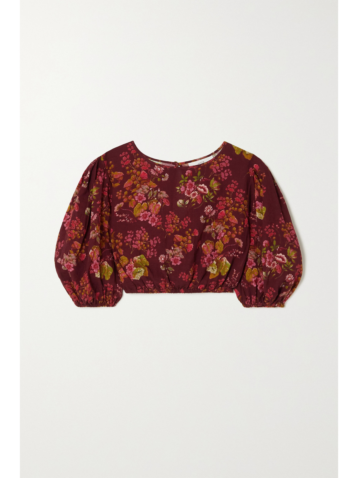Peony + Net Sustain Cropped Floral-print Organic Cotton-blend Top - Burgundy
