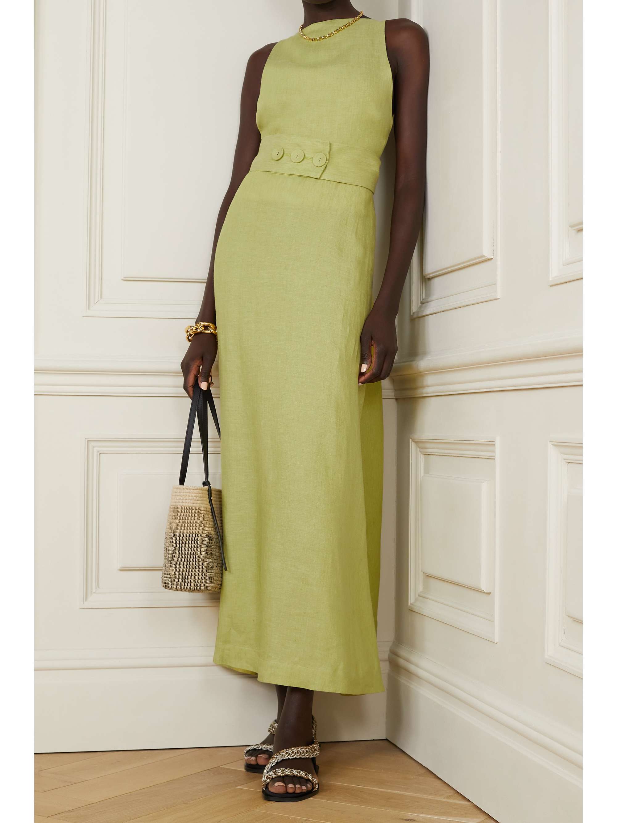green linen maxi dress