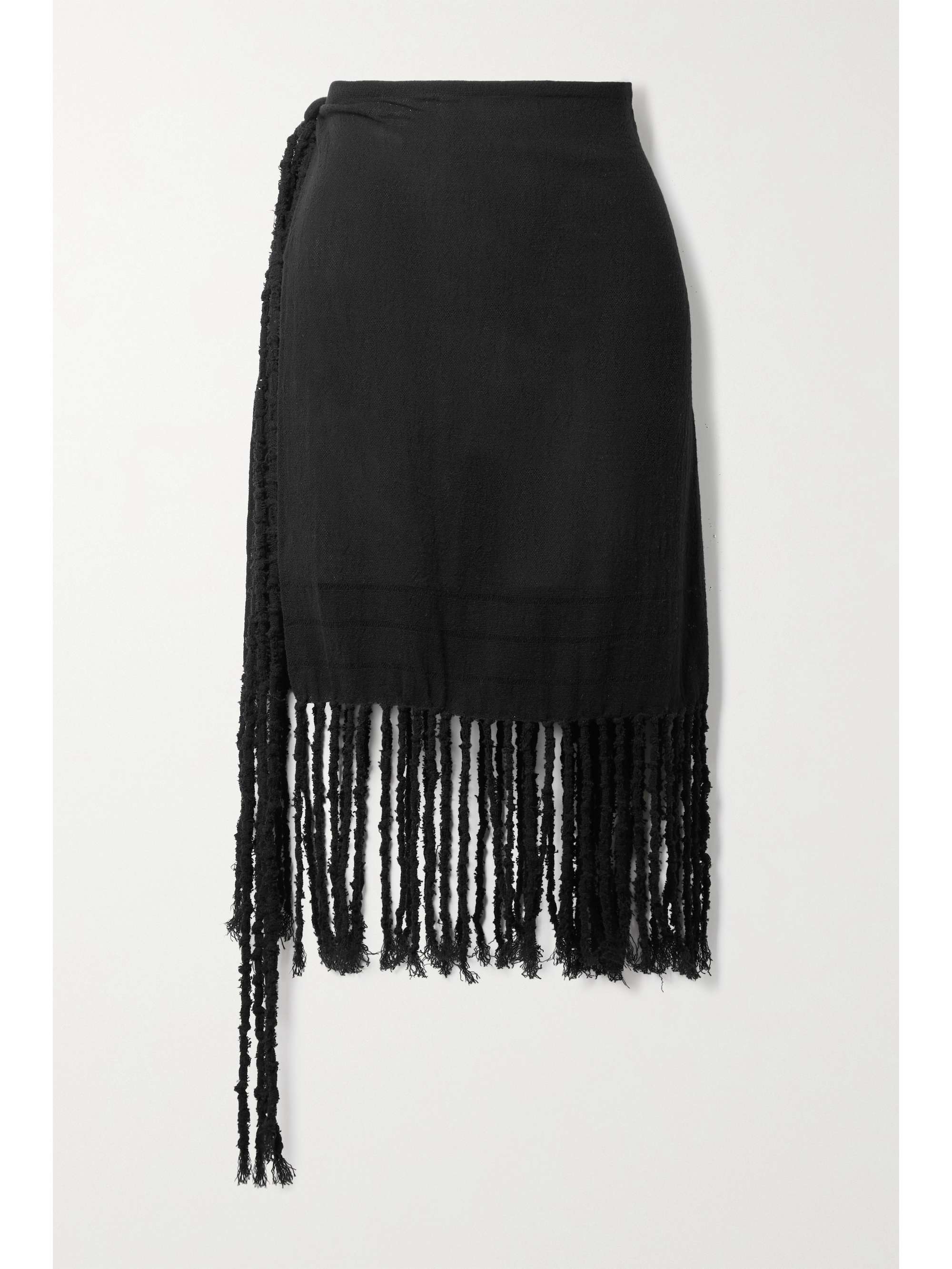 long black fringe wrap skirt