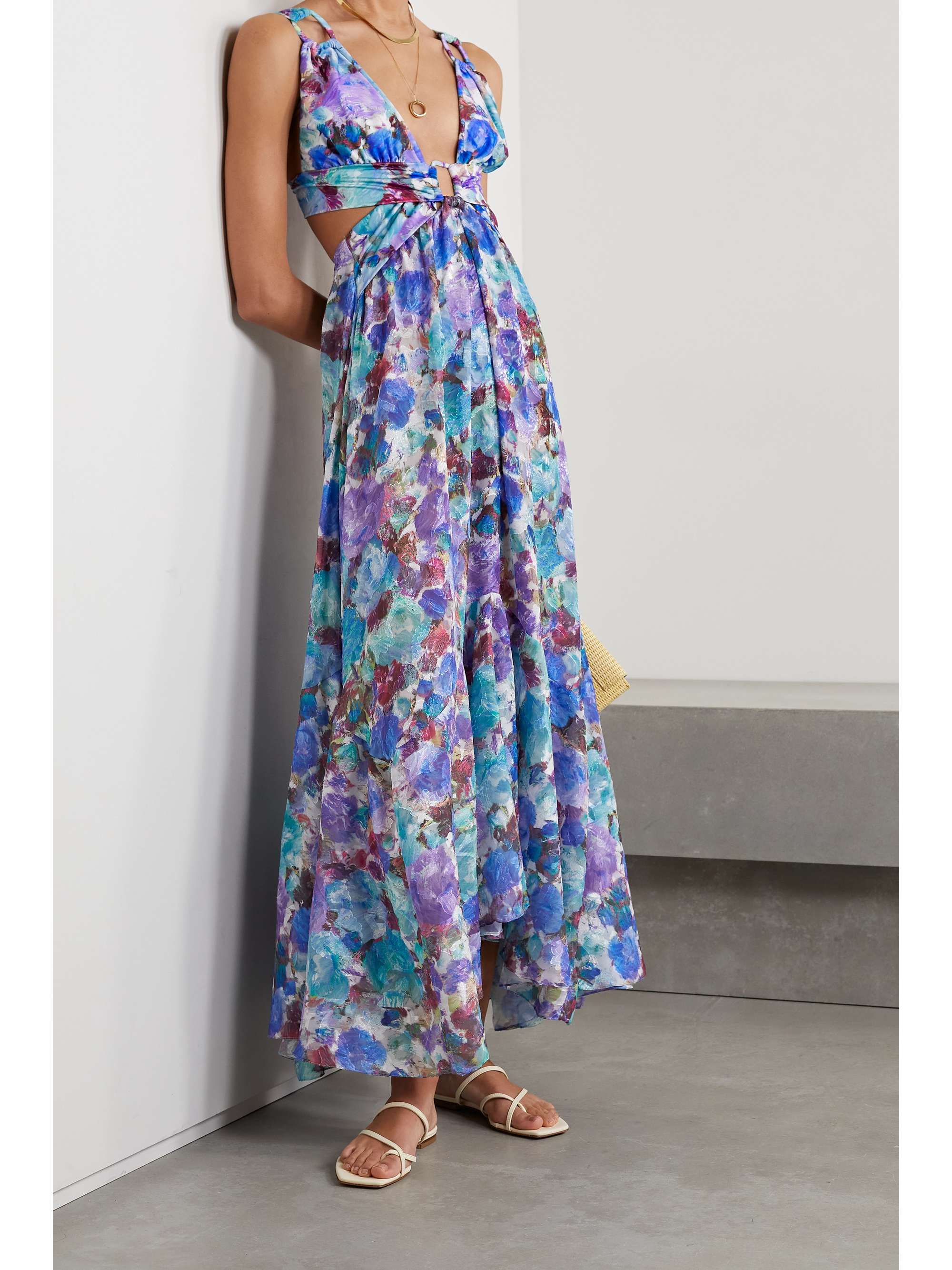 PATBO Blossom cutout floral-print jacquard maxi dress