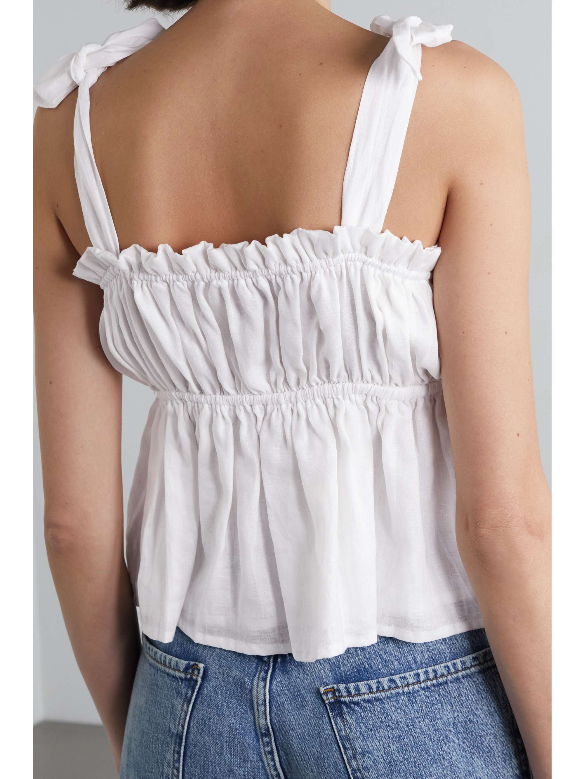 FAITHFULL THE BRAND Le Camille tie-detailed shirred linen top