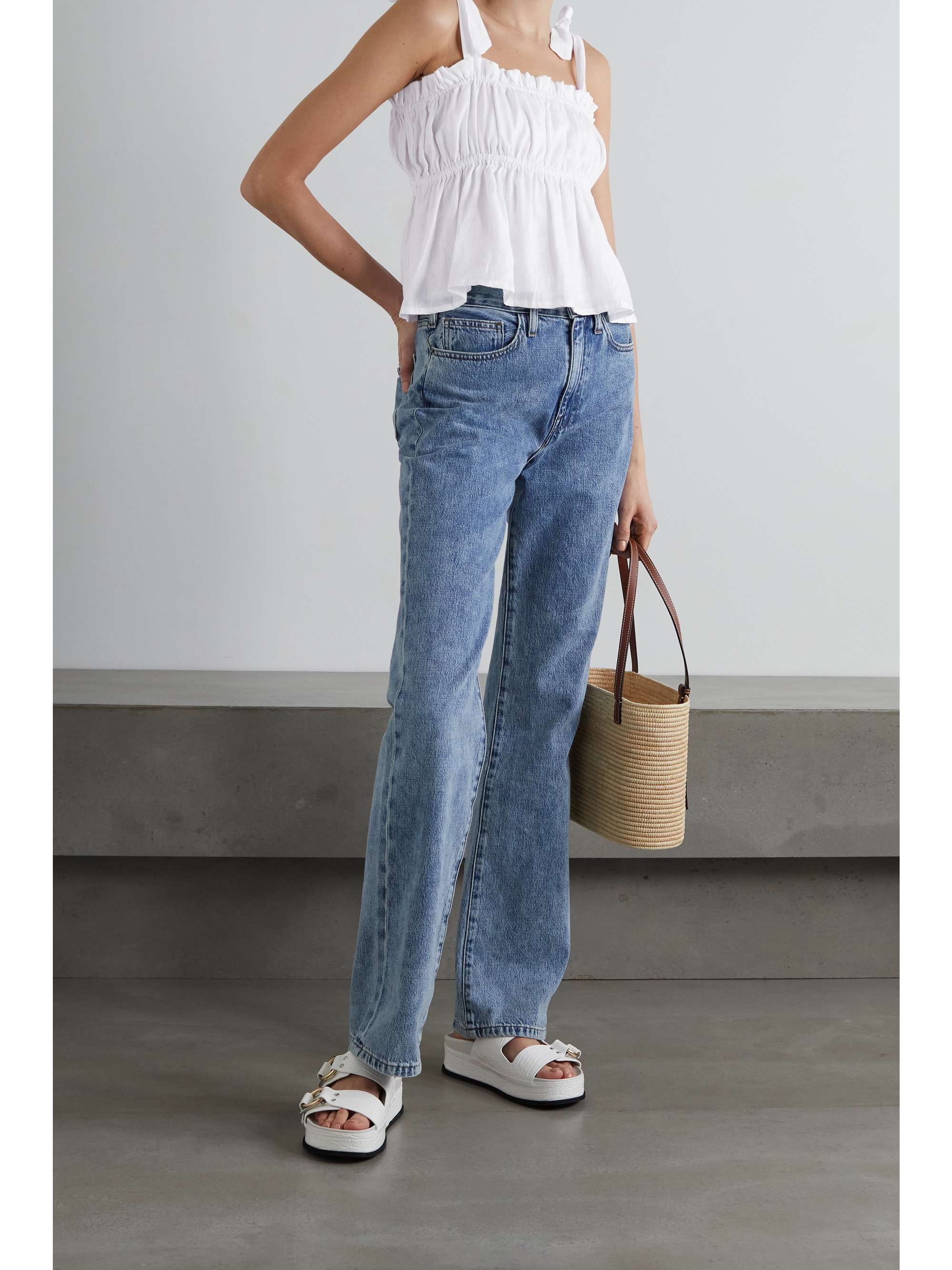 FAITHFULL THE BRAND Le Camille tie-detailed shirred linen top