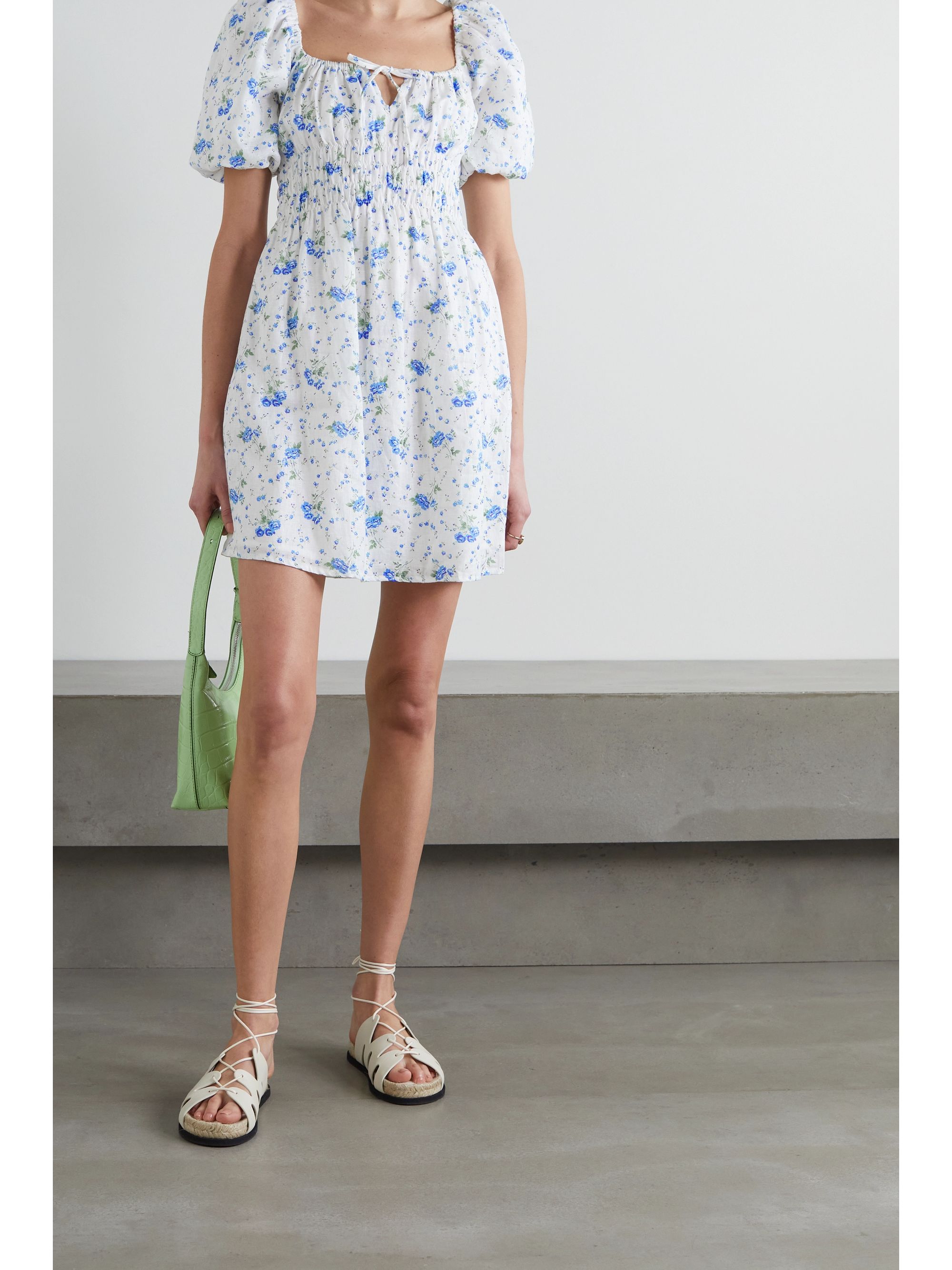 Shirred floral mini dress Clearance