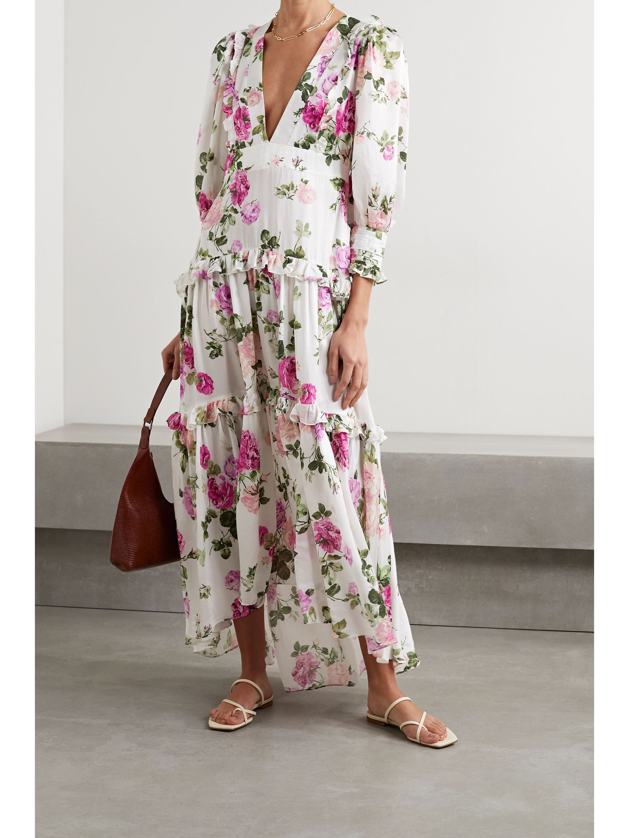 White Lorencia ruffled floral-print 