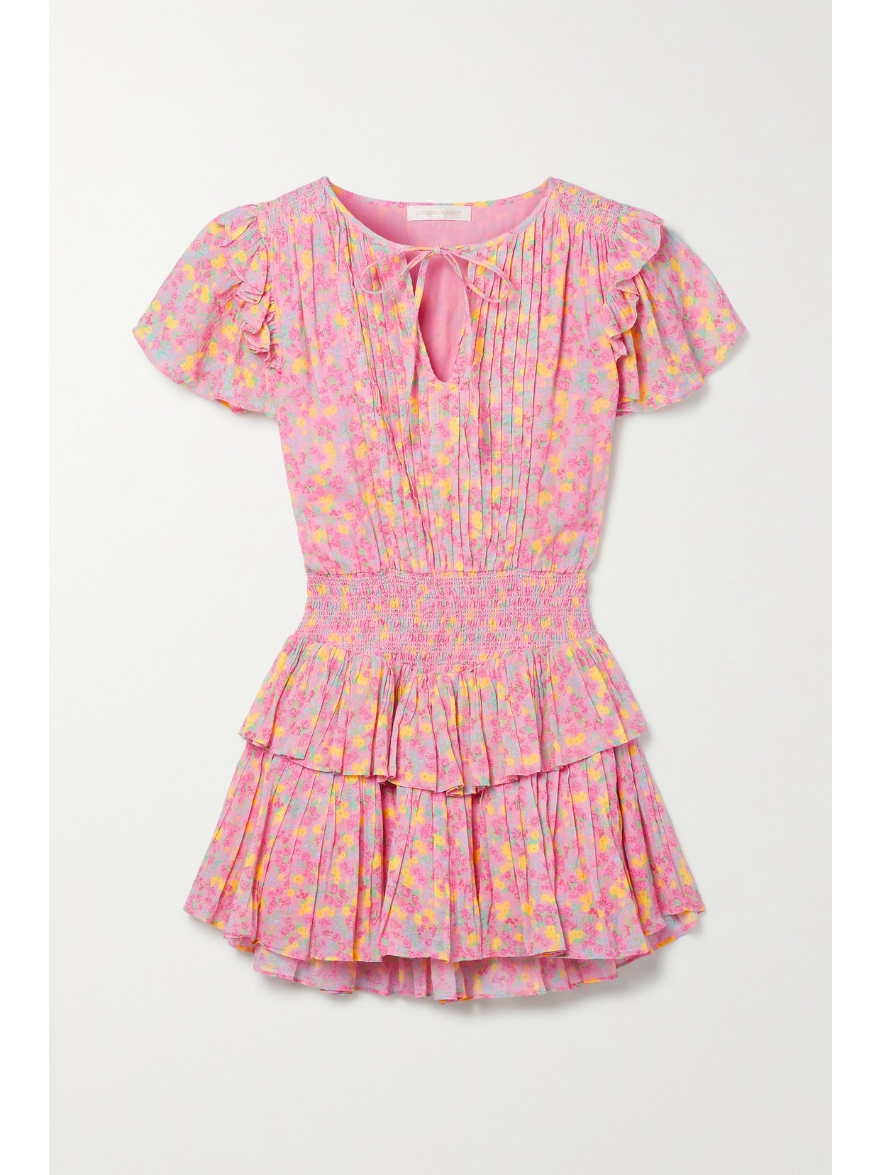 Loveshackfancy Audette Pintucked Floral-print Cotton-voile Mini Dress In  Pink | ModeSens