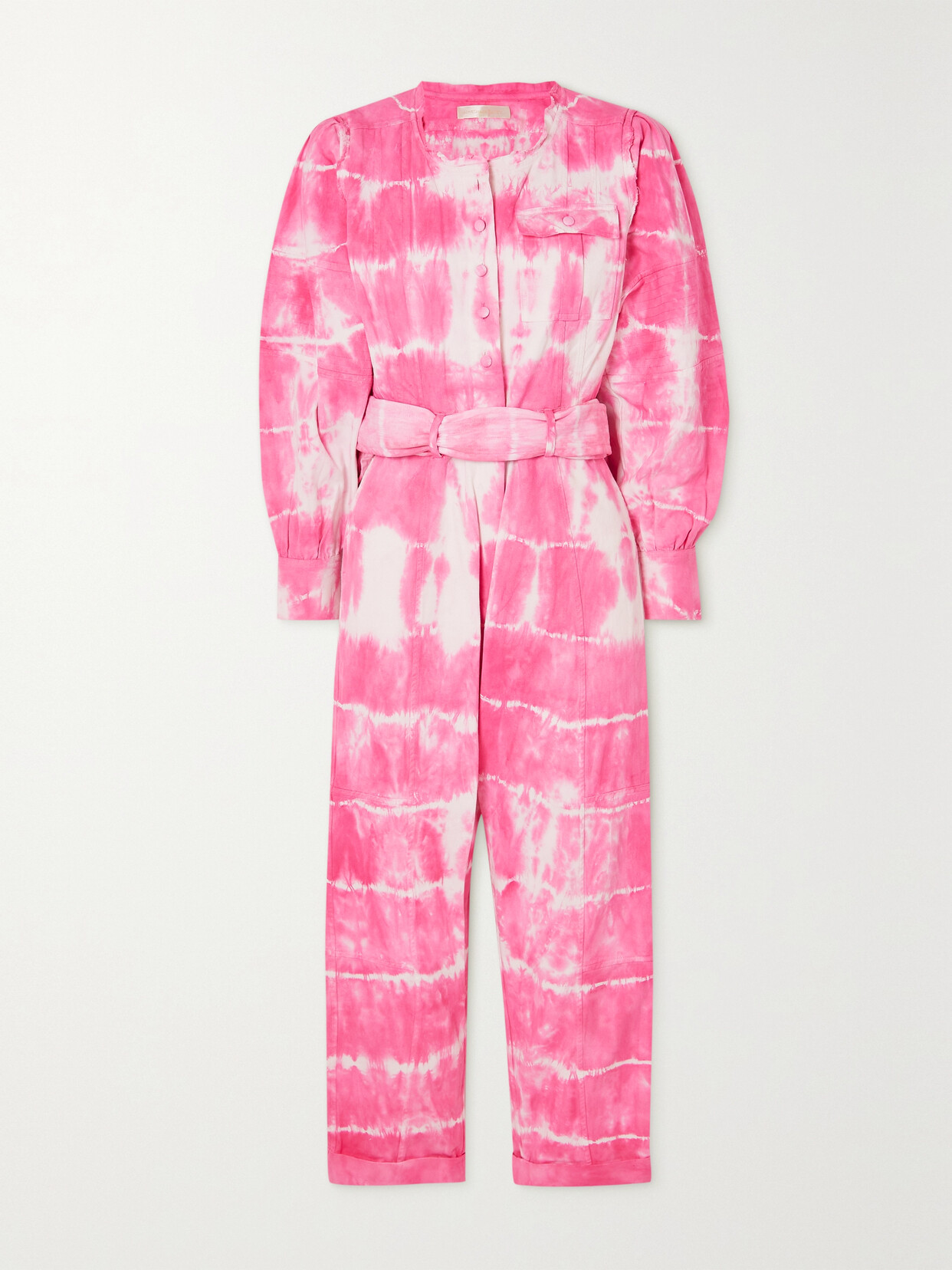 LOVESHACKFANCY PACA CROPPED TIE-DYED COTTON-TWILL JUMPSUIT