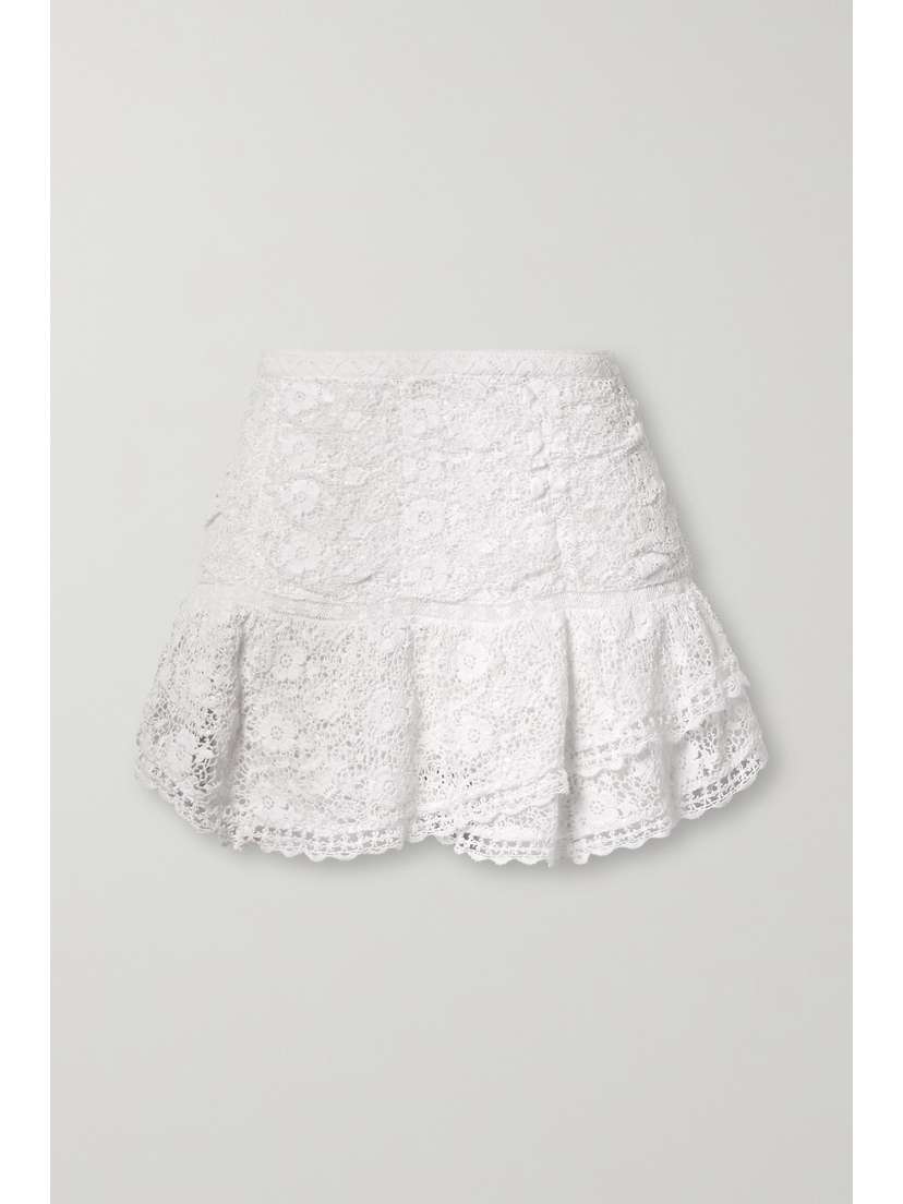LoveShackFancy Moe Lace-trimmed Crocheted Cotton Mini Skirt