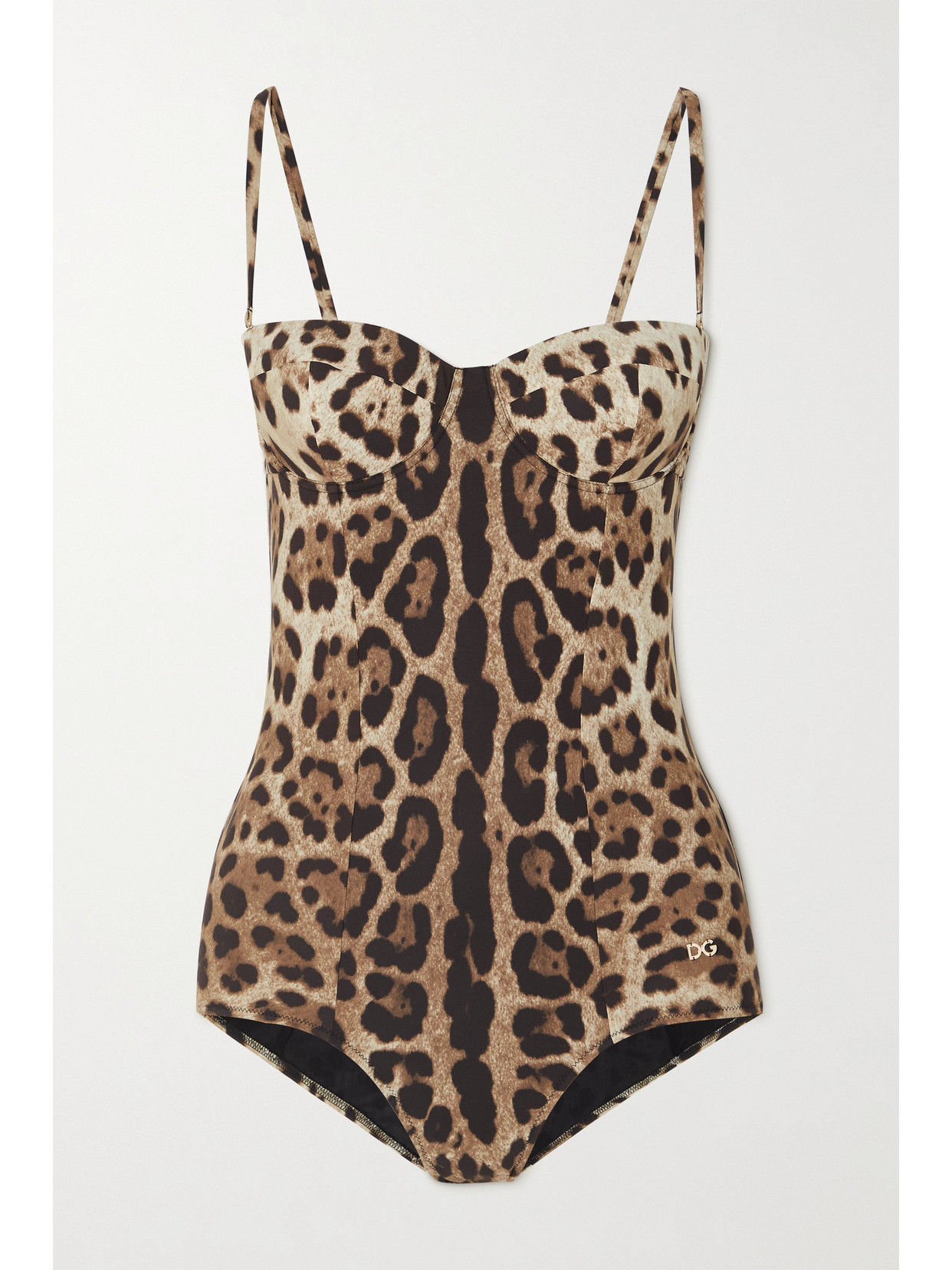 Dolce & Gabbana Embellished Leopard-print Underwired Swimsuit In Animal Print