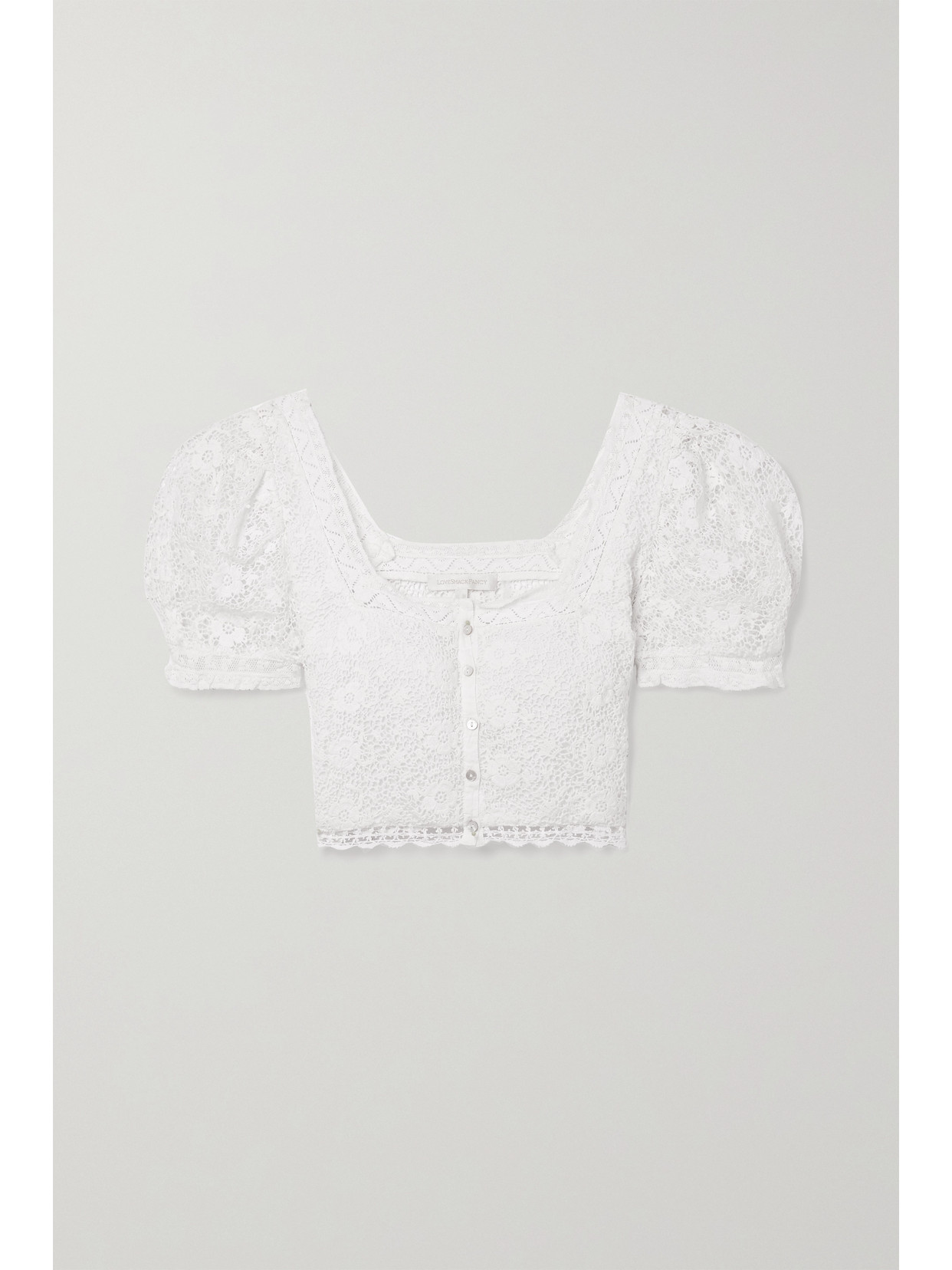LOVESHACKFANCY - Carmeline Cropped Lace-trimmed Crocheted Cotton Top - White