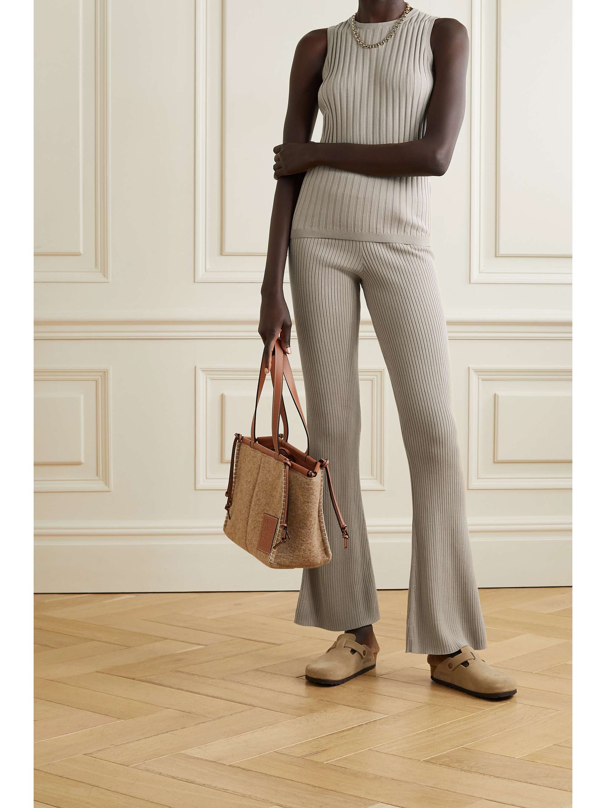 Beige Ribbed cotton and silk-blend 