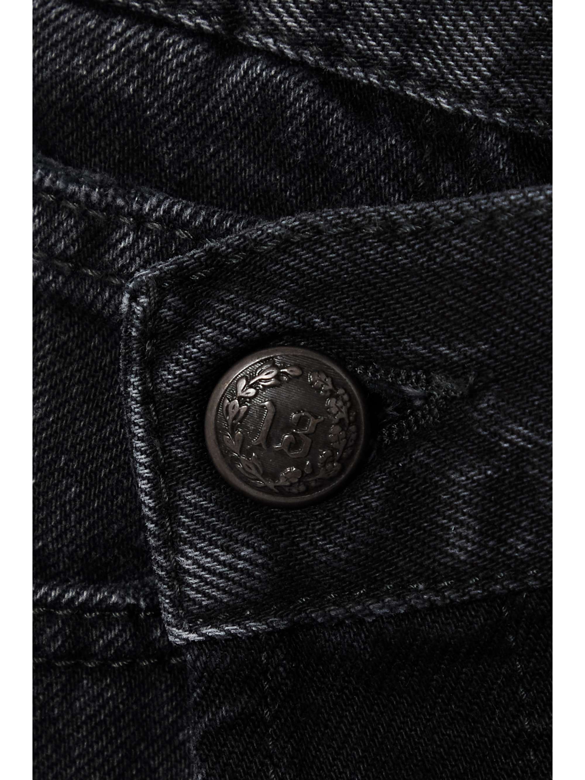 R13 Crossover asymmetric distressed denim shorts
