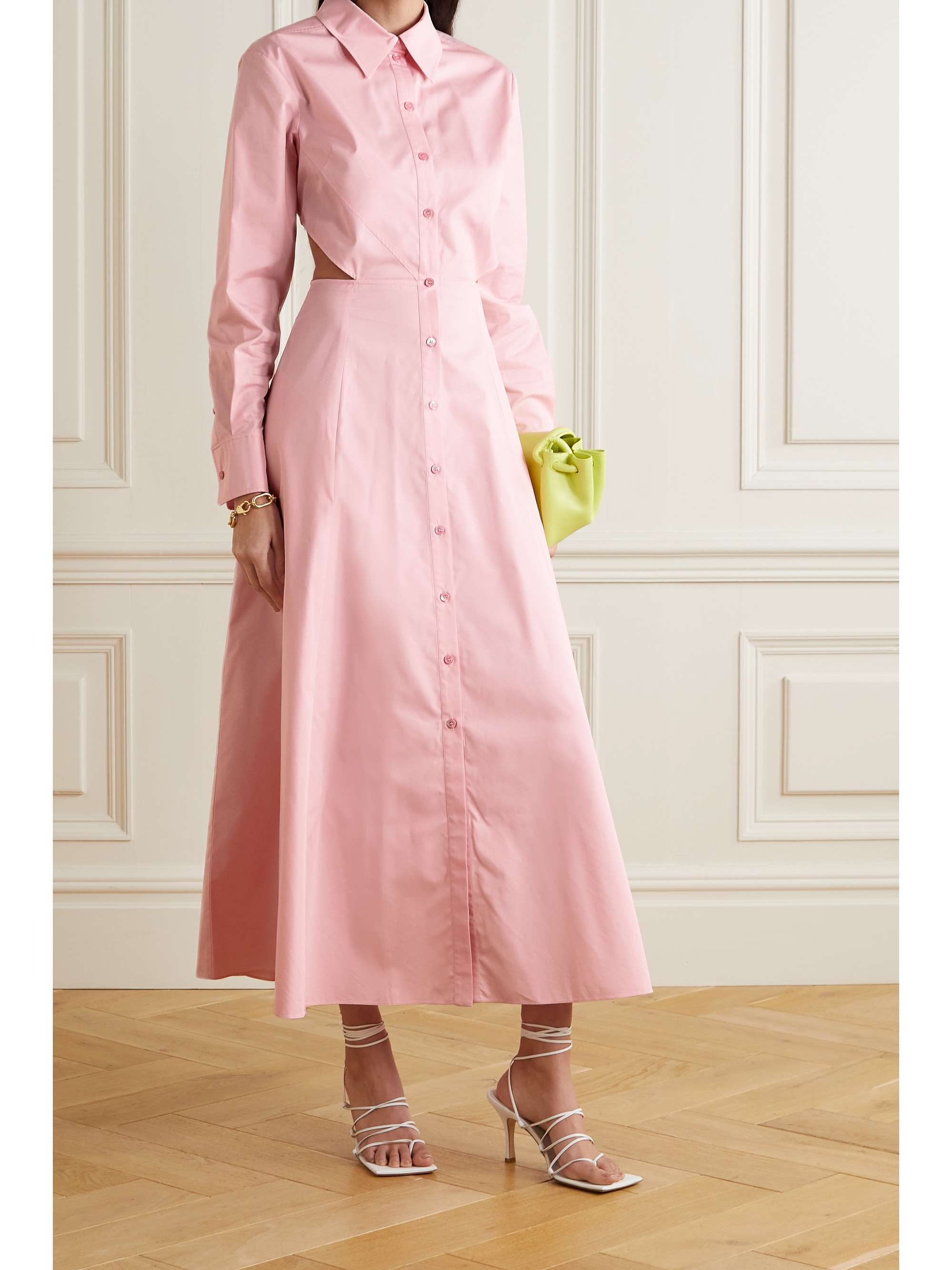 pink silk shirt dress