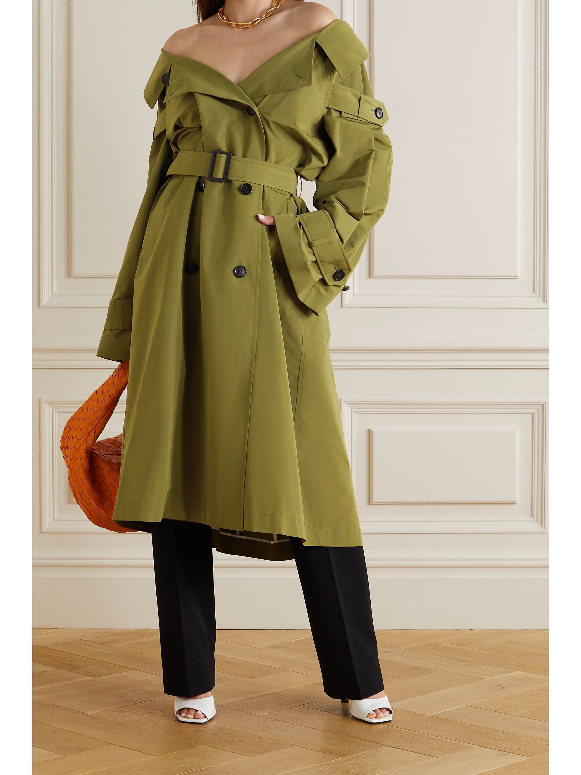 green trench coat