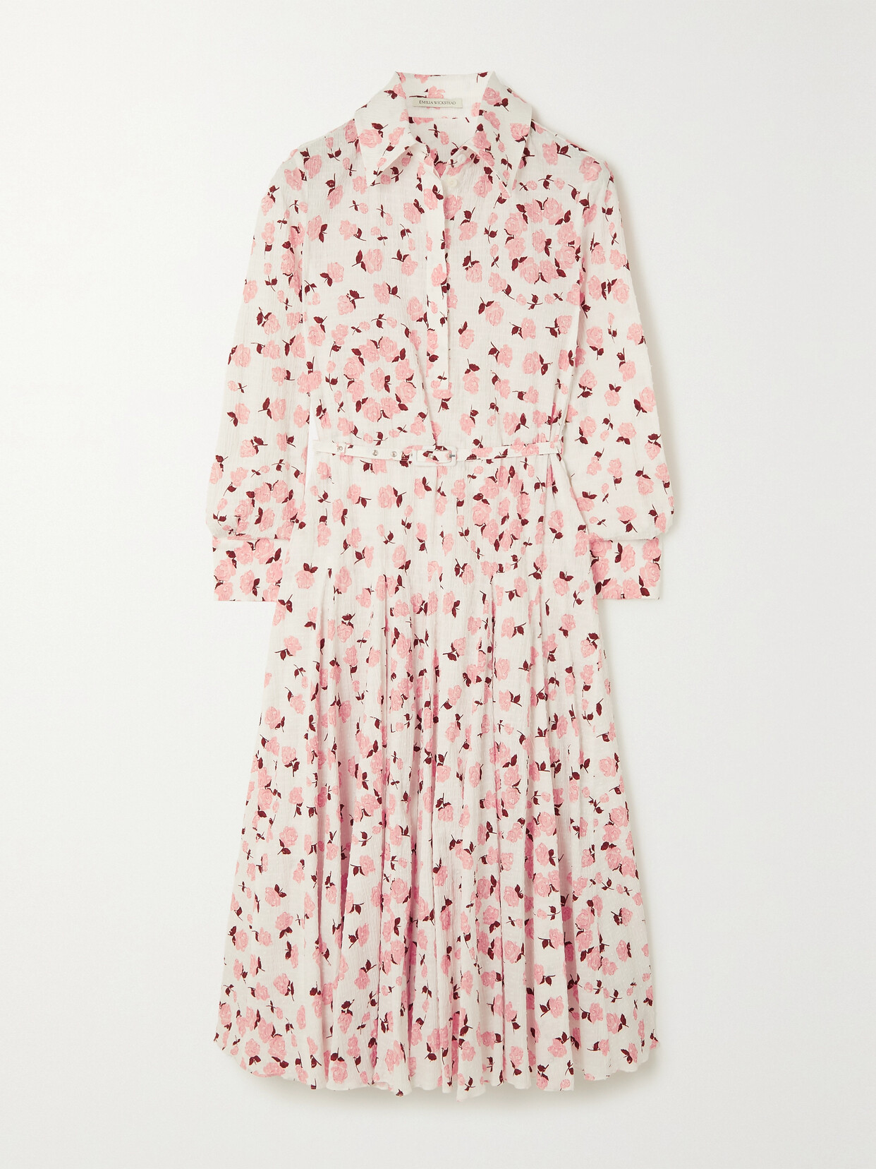 Emilia Wickstead - Marion Belted Pleated Cotton-blend Moire Midi Dress - Pink