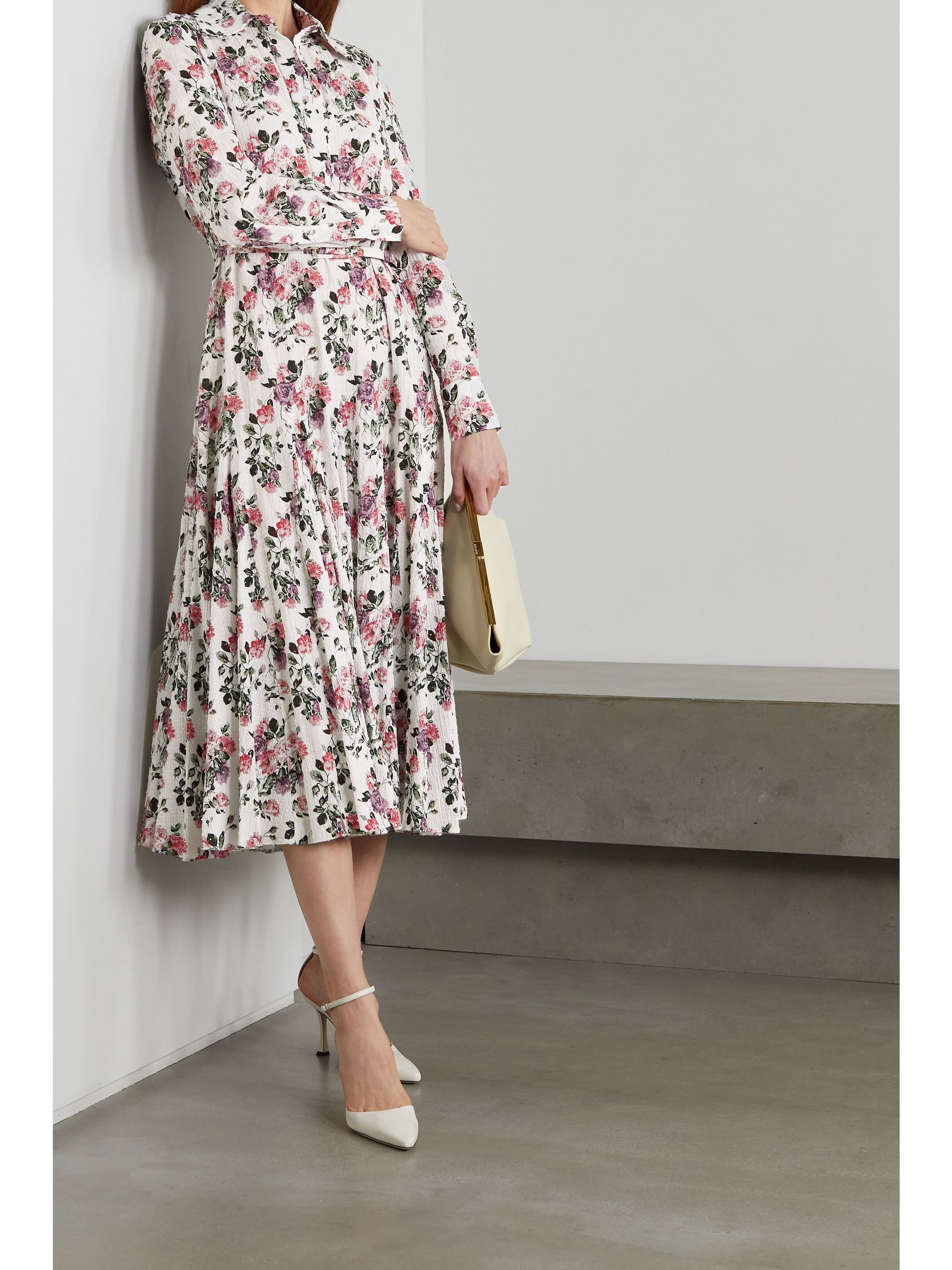 Belted floral midi dress Clearance